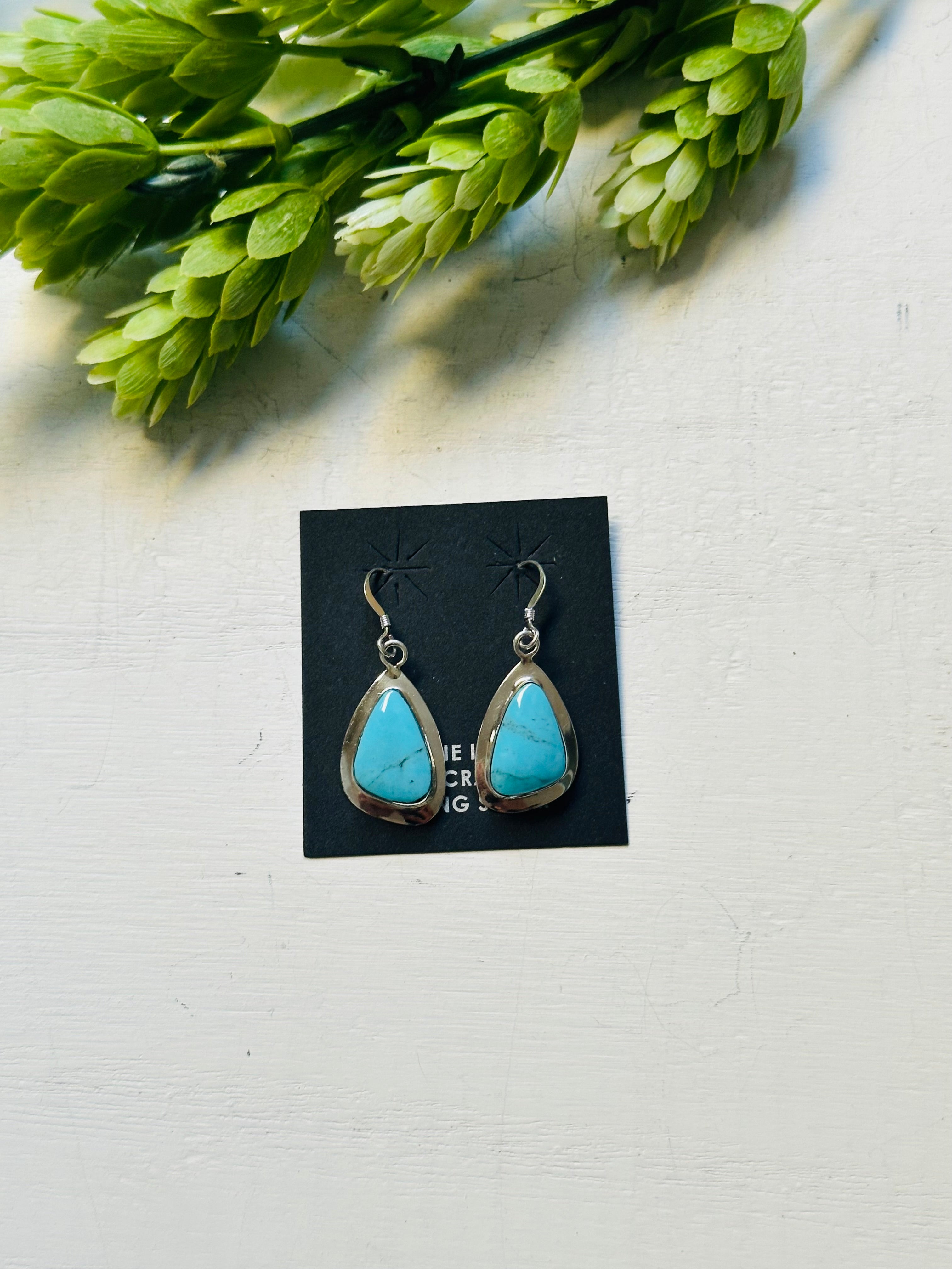 Navajo Made Kingman Turquoise & Sterling Silver Dangle Earrings