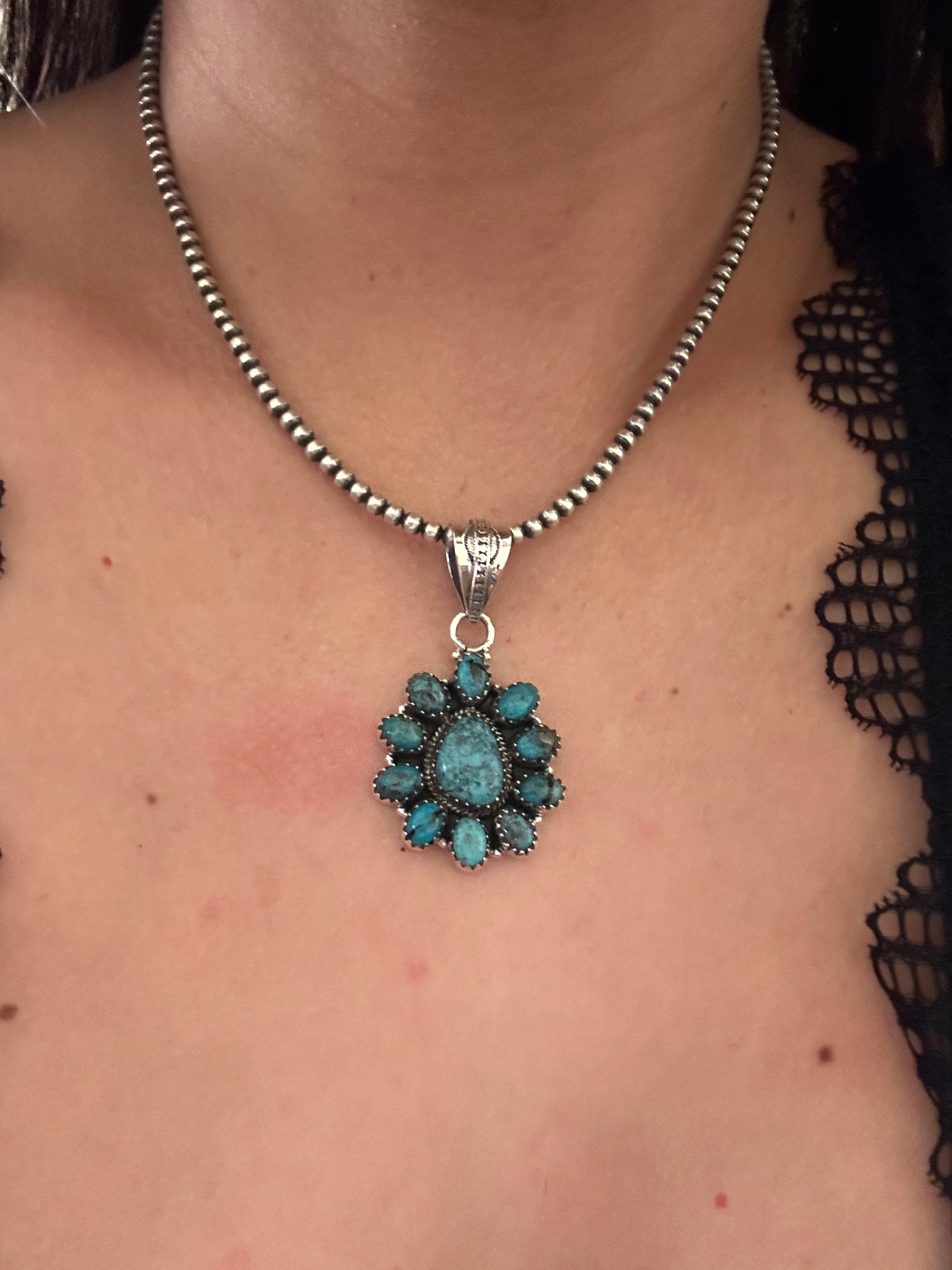 Southwest Handmade Kingman Turquoise & Sterling Silver Pendant