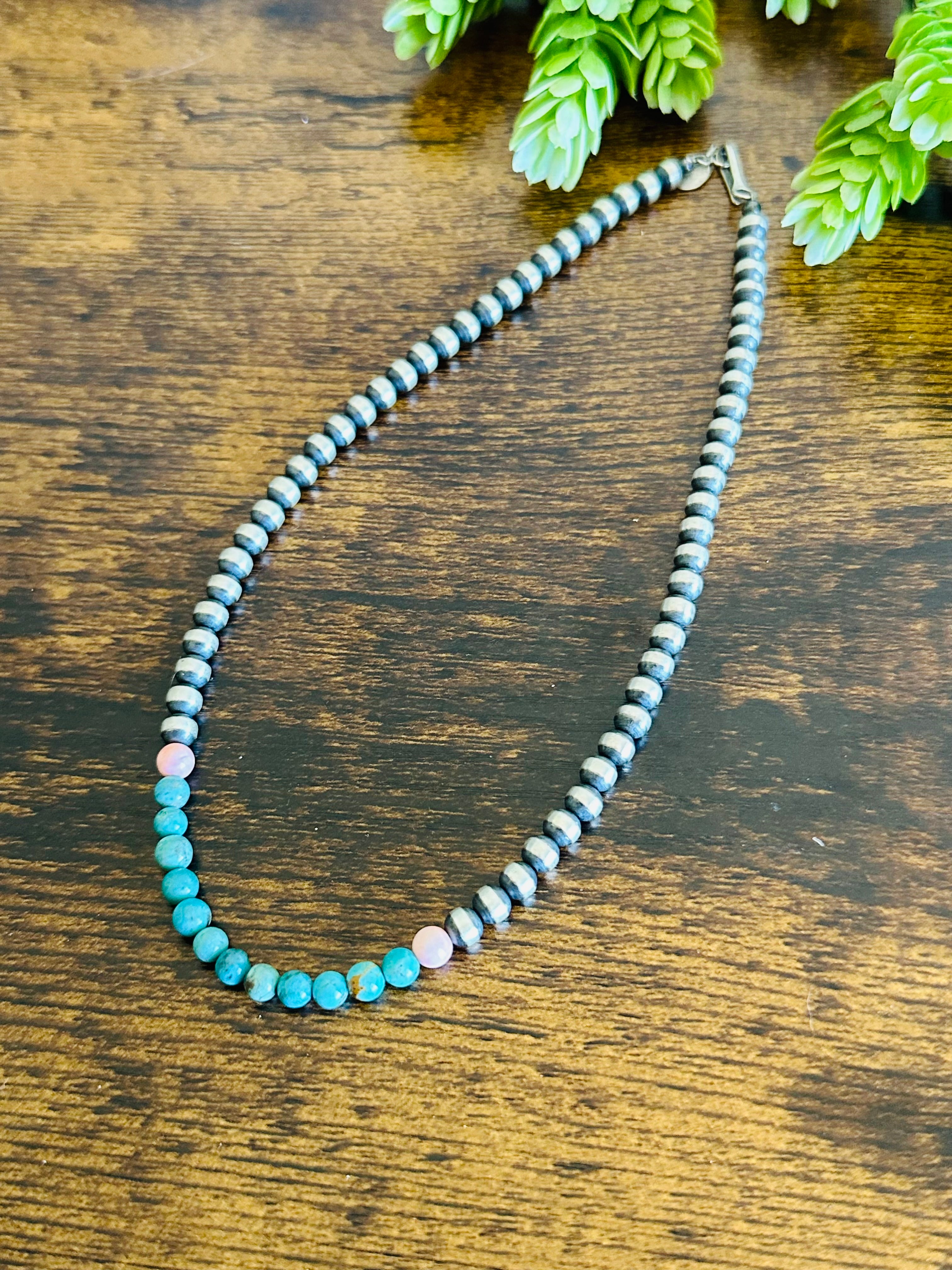 Navajo Strung Multi Stone & Sterling Silver Pearl Necklace