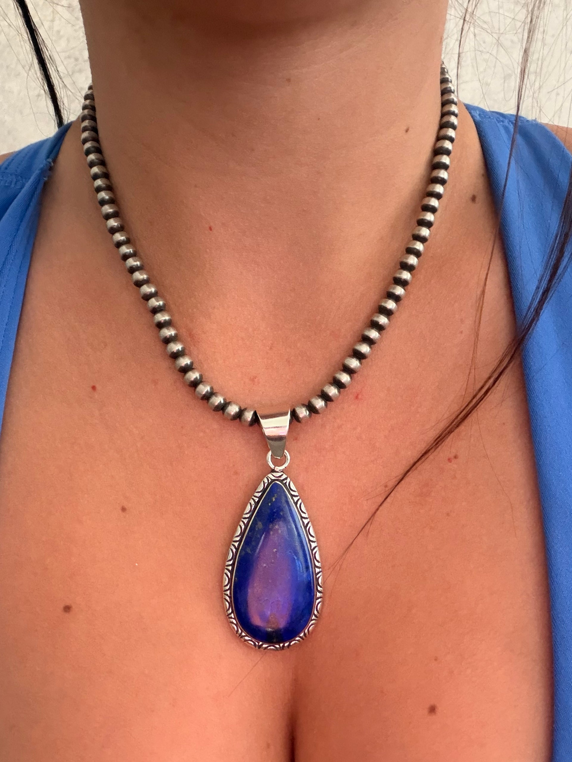Navajo Made Lapis & Sterling Silver Pendant