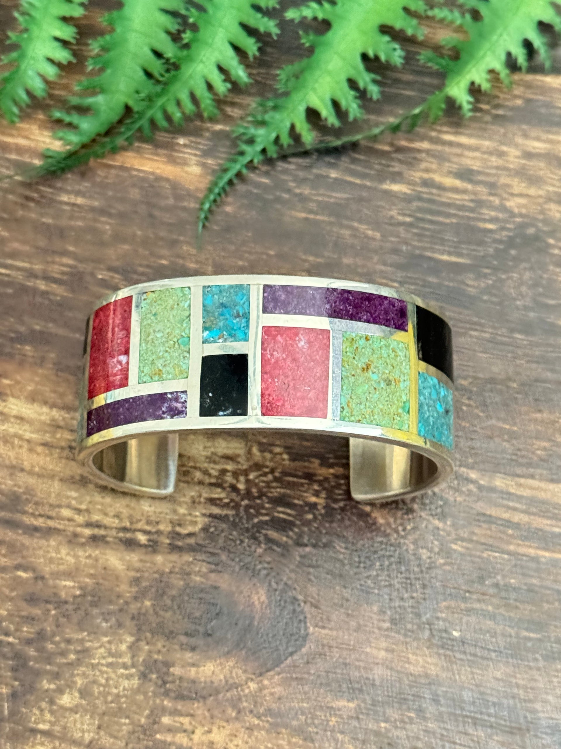 Leslie Nez Multi Stone & Sterling Silver Inlay Cuff Bracelet