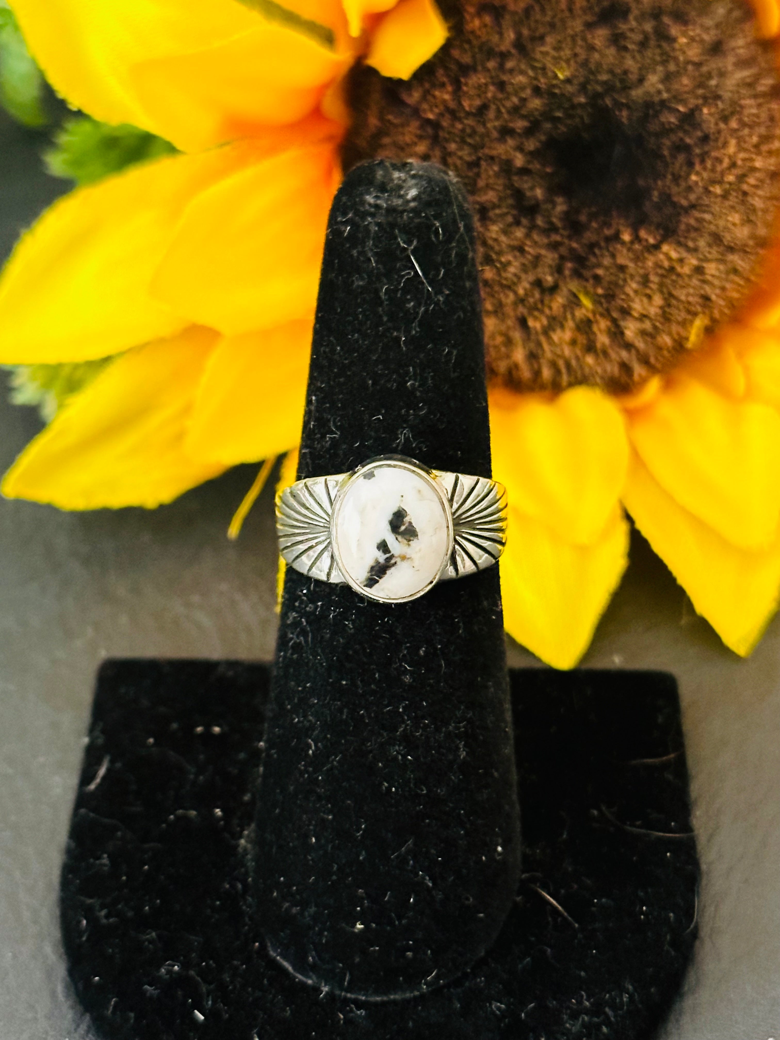 Navajo Made White Buffalo & Sterling Silver Ring