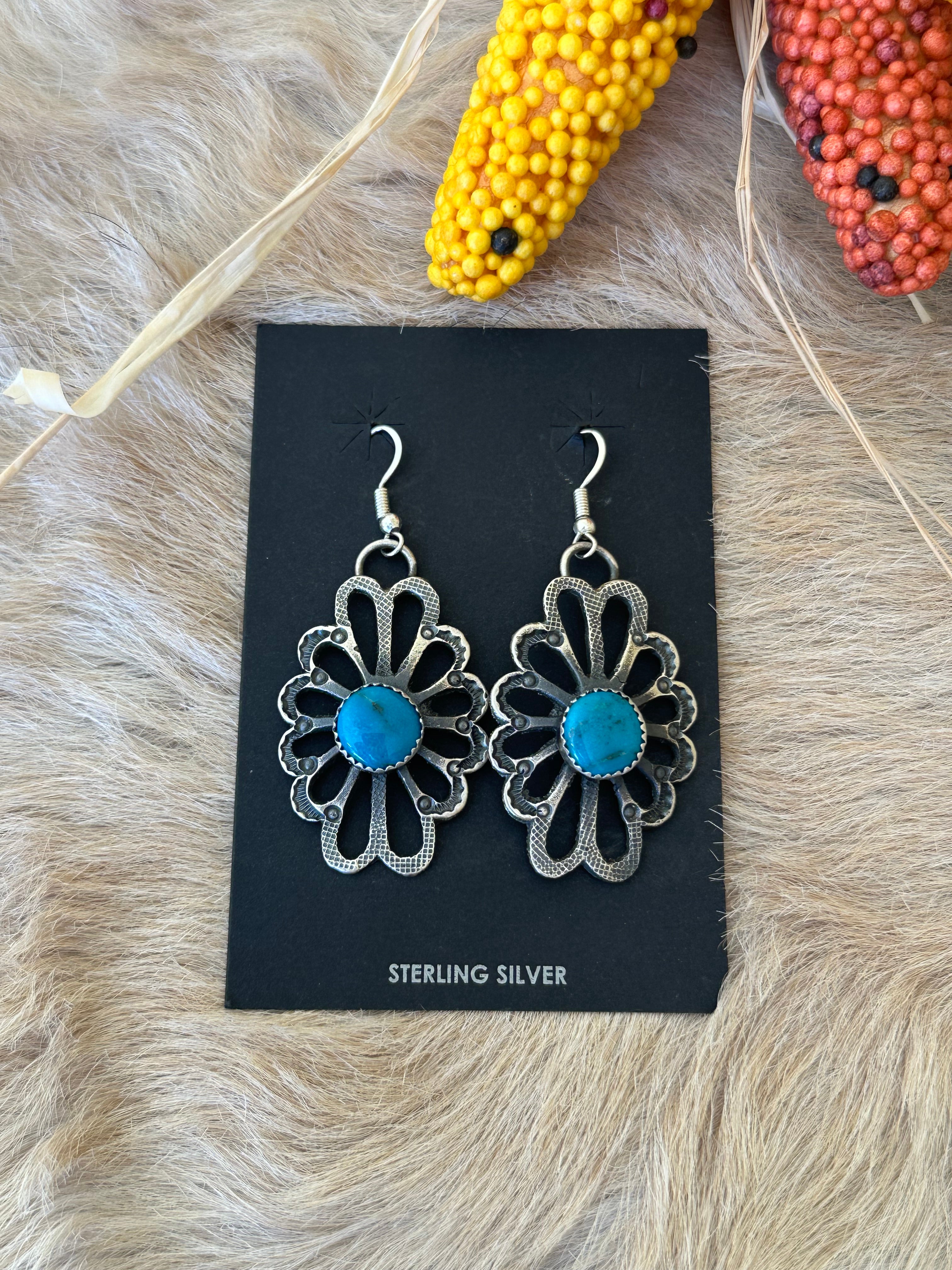 Eva Lin Billah Kingman Turquoise & Sterling Silver Dangle Earrings