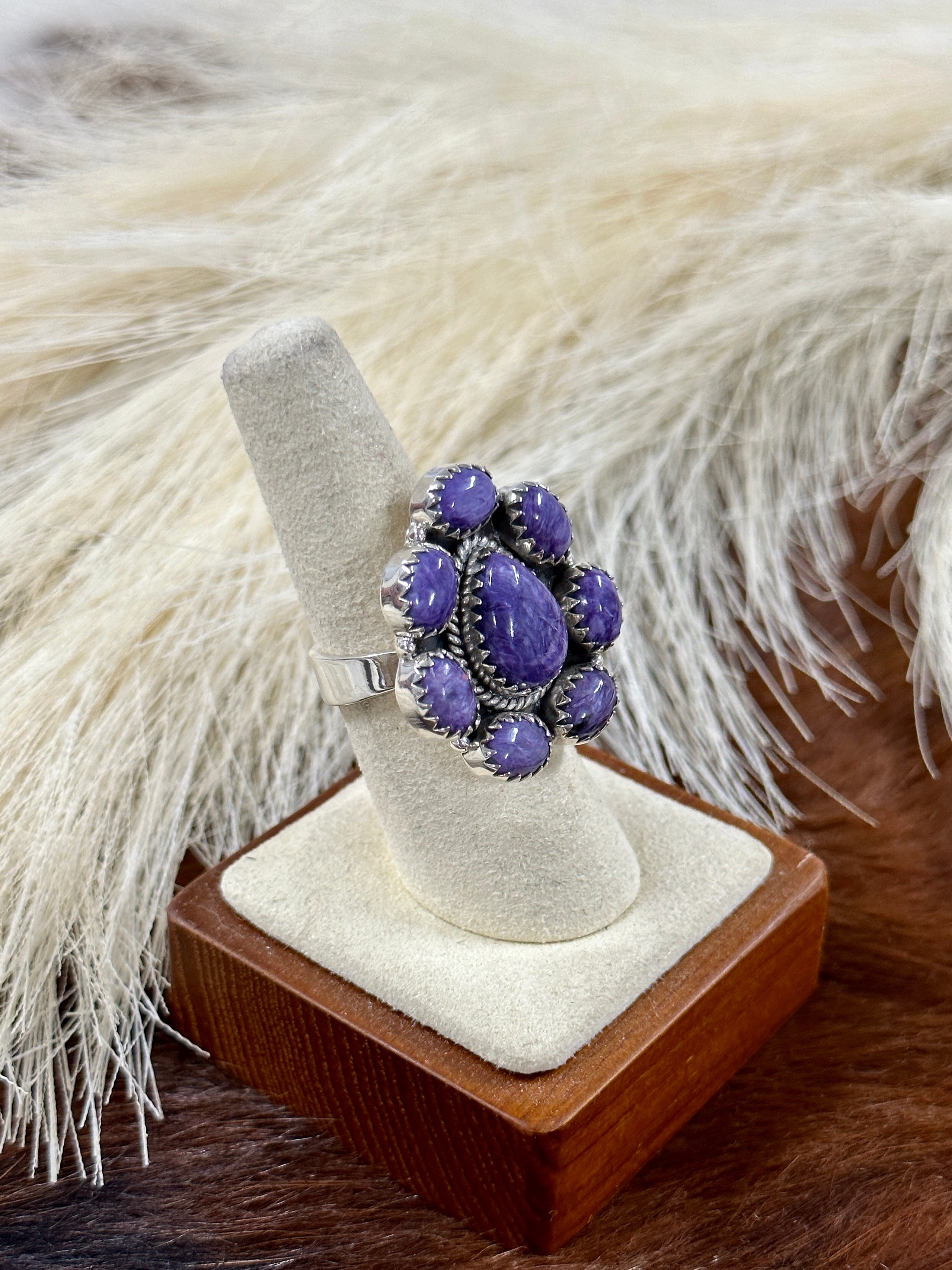 Southwest Handmade Charoite & Sterling Silver Adjustable Cluster Ring