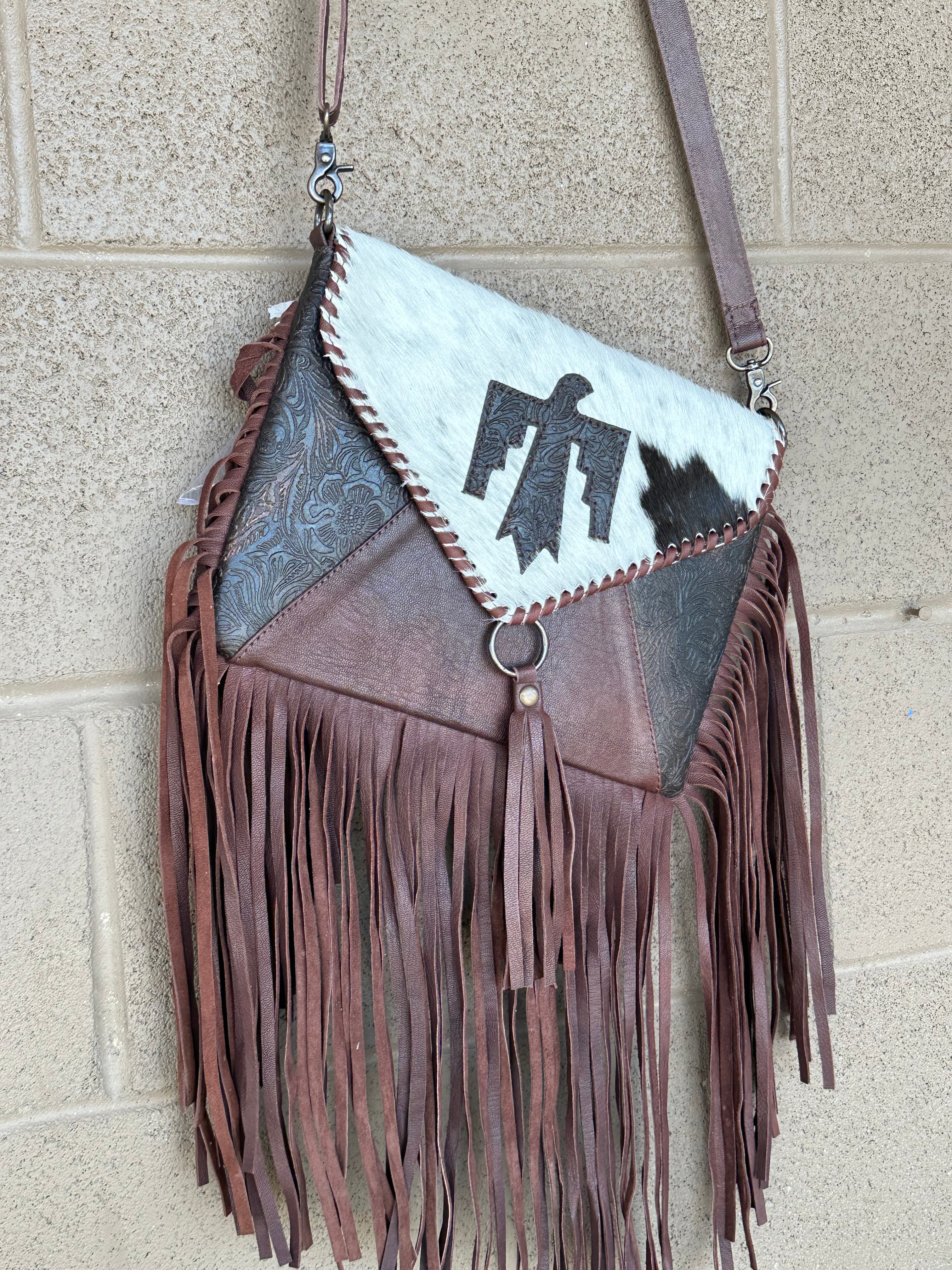 Genuine Tooled Leather & Cowhide Fringe Purse