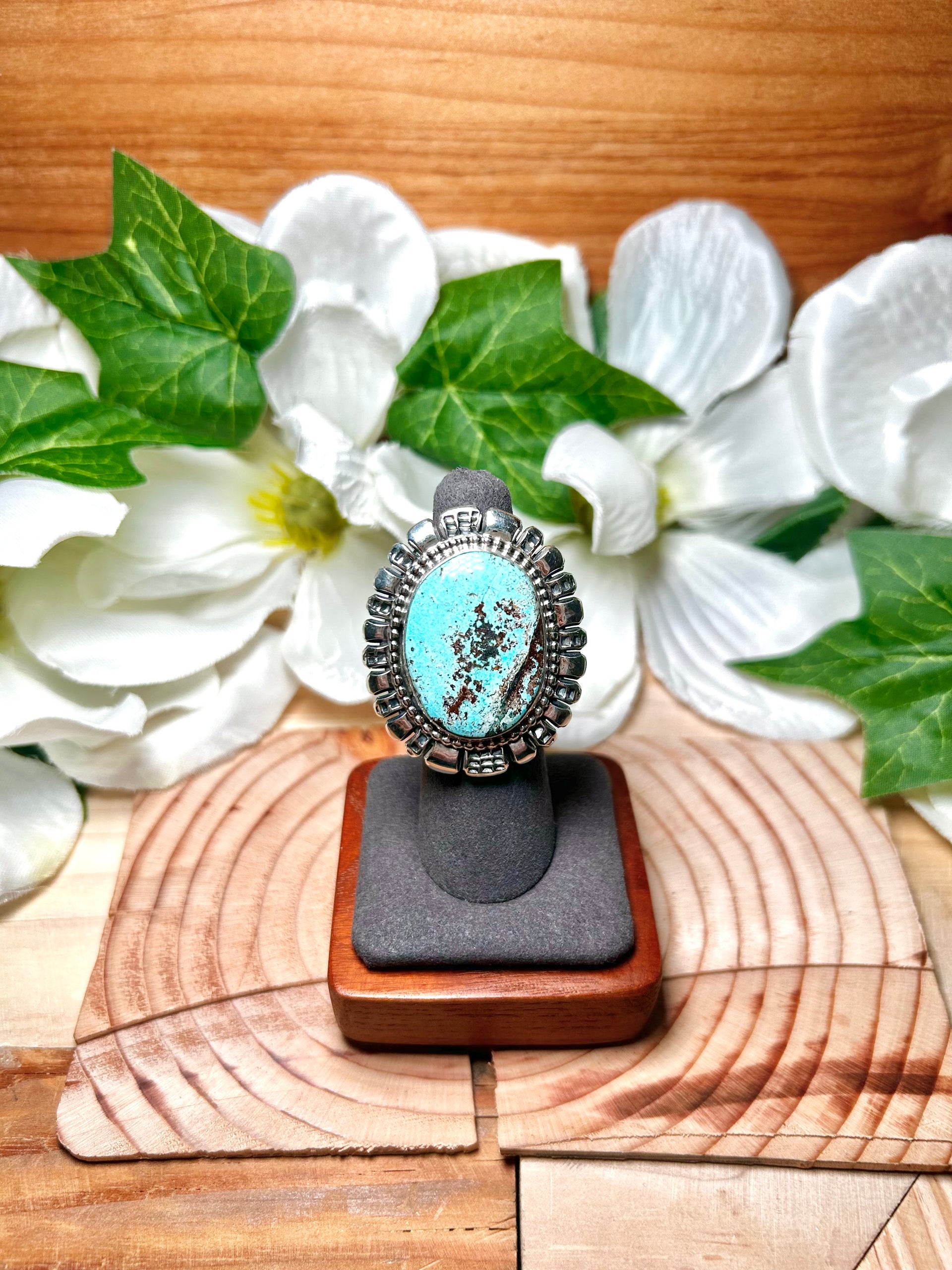 Navajo Made Carica Lake  Turquoise & Sterling Silver Ring Size 6.5