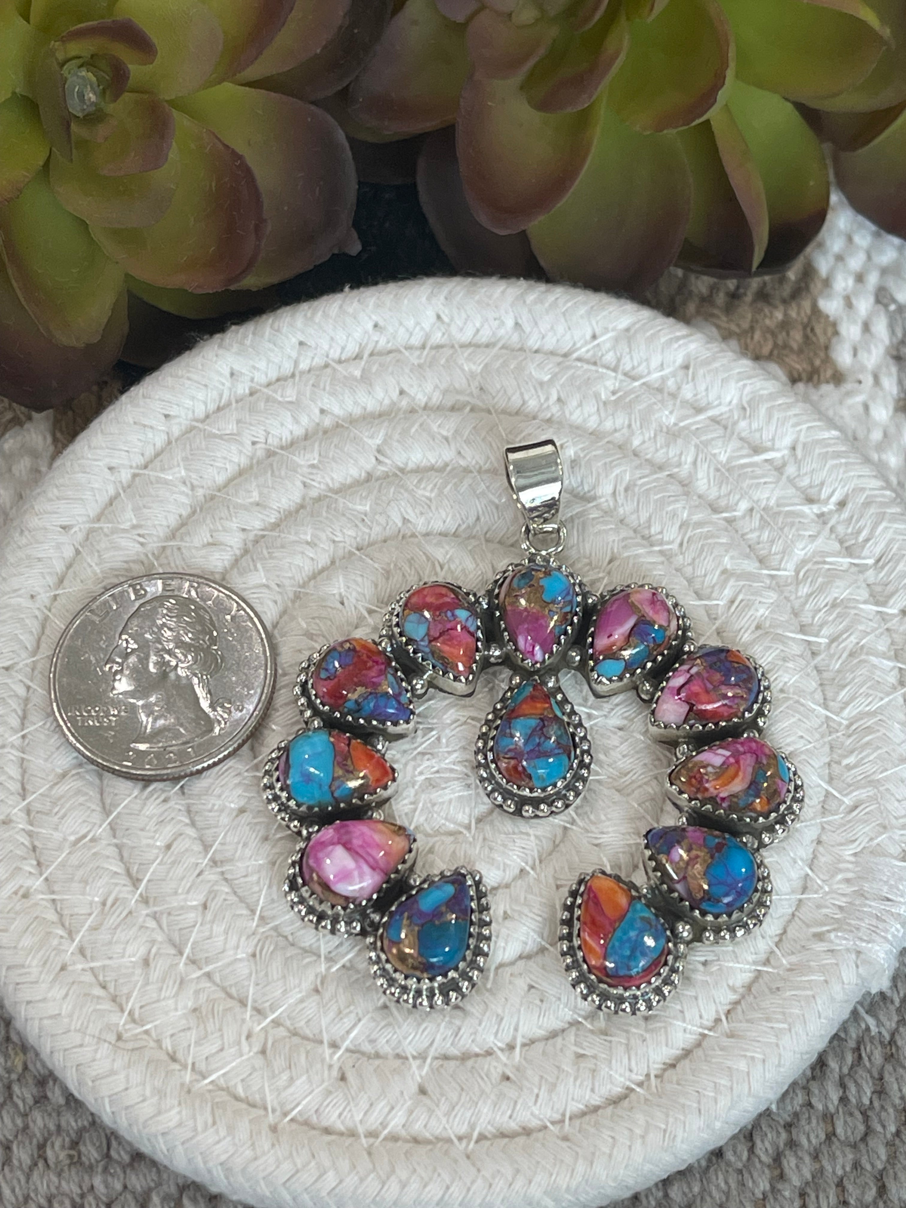 Southwest Handmade Pink Mohave & Sterling Silver Naja Pendant