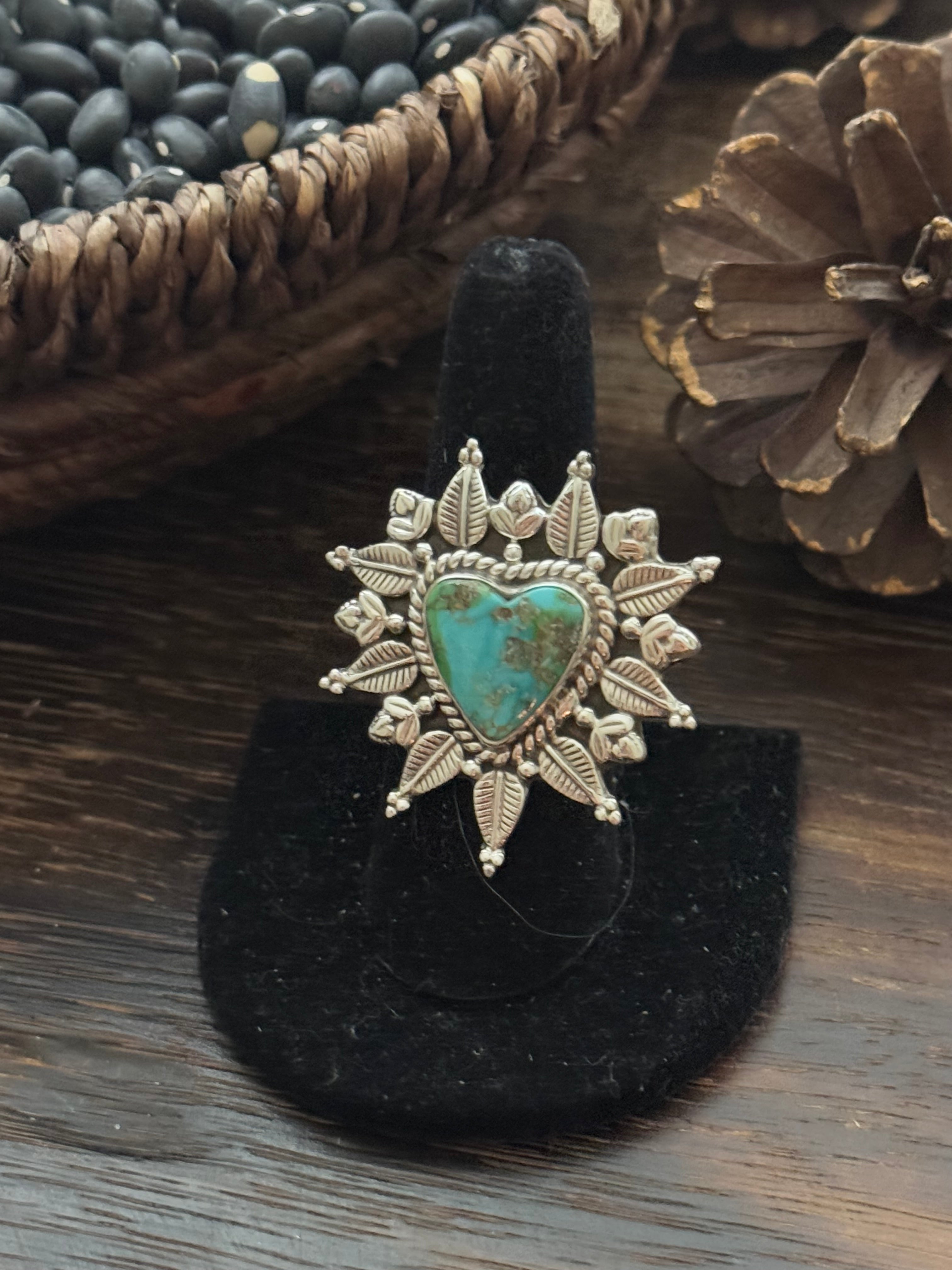 Southwest Handmade Sonoran Mountain Turquoise & Sterling Silver Adjustable Ring