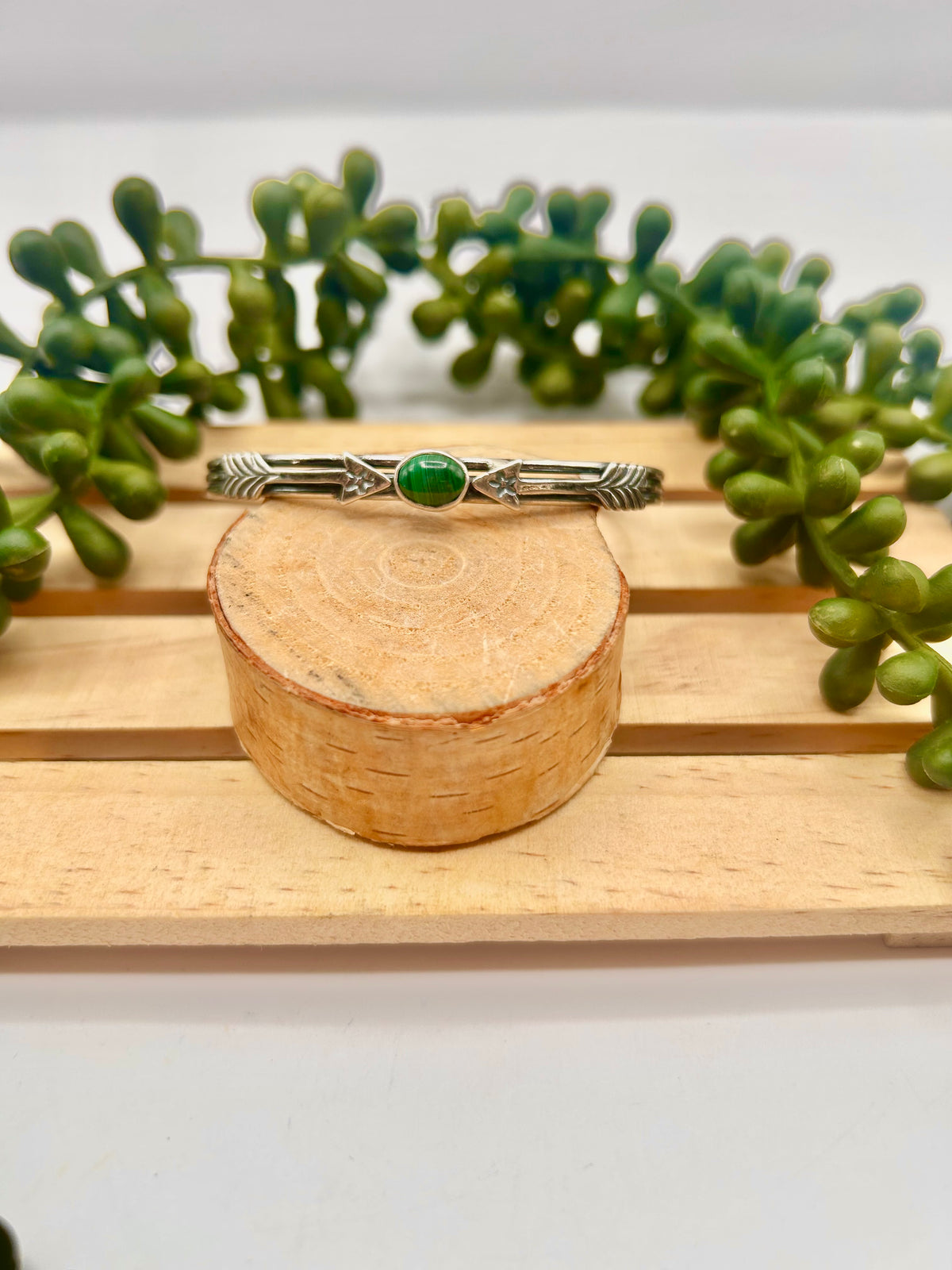 Navajo Made Malachite & Sterling Silver Cuff Bracelet