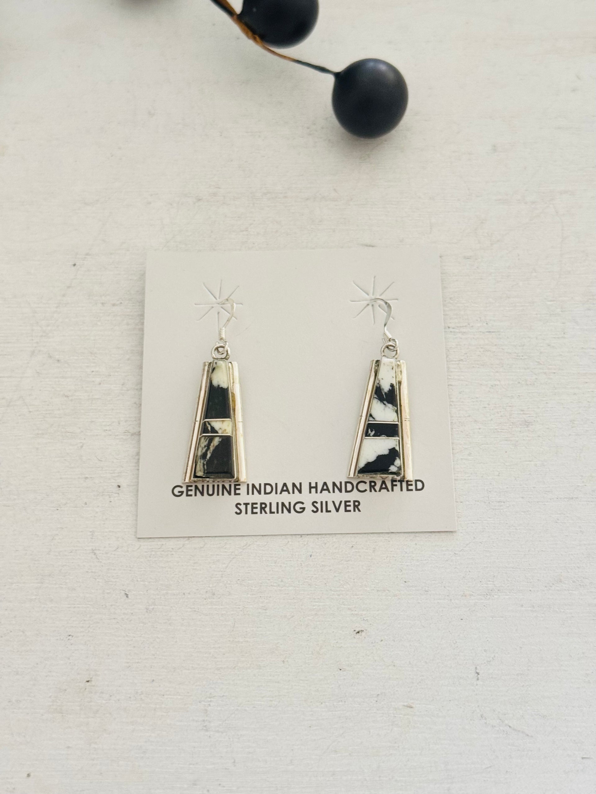 Steve Francisco White Buffalo & Sterling Silver Dangle Inlay Earrings