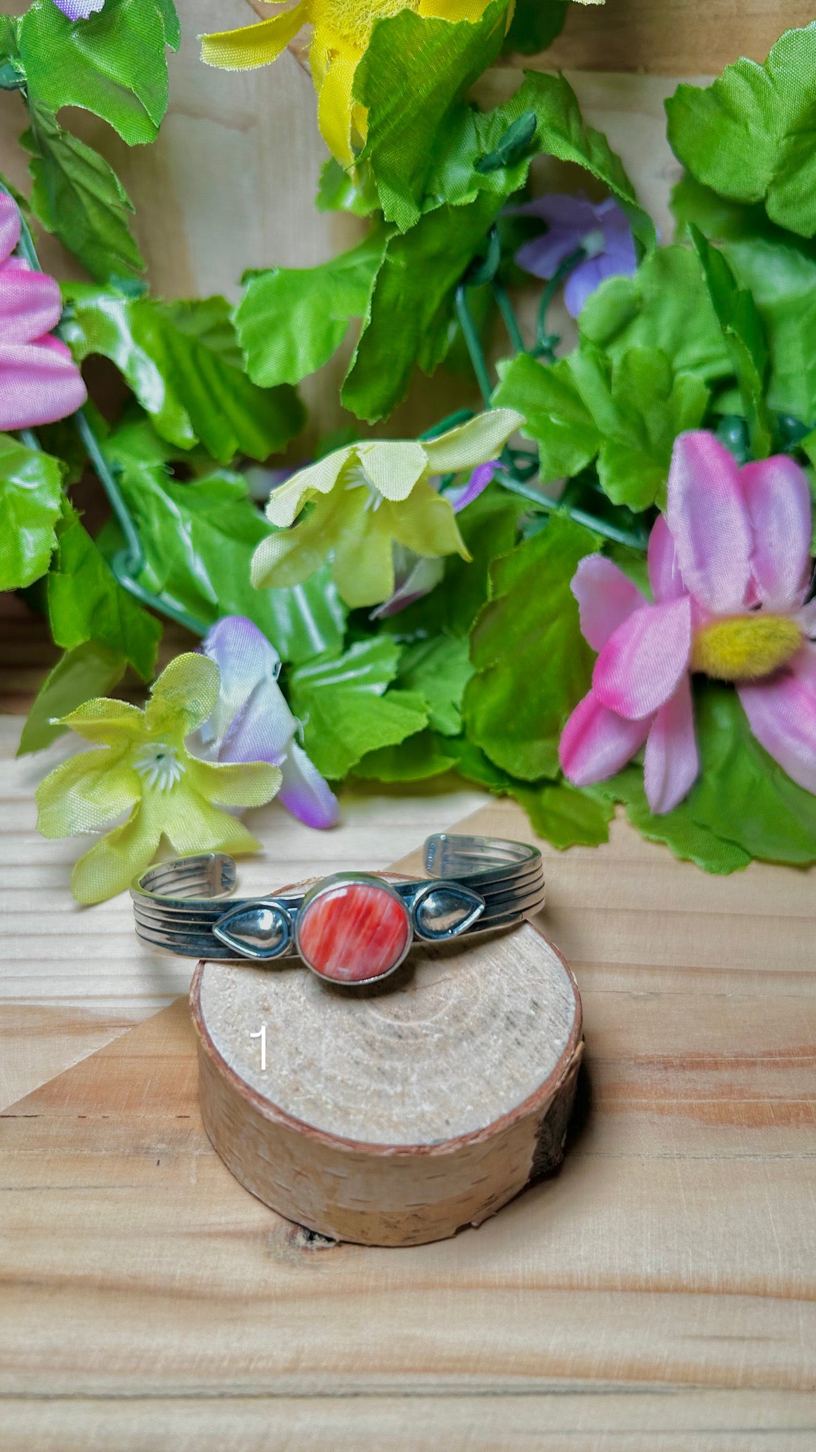 Navajo Made Spiny Oyster  & Sterling Silver Cuff Bracelet