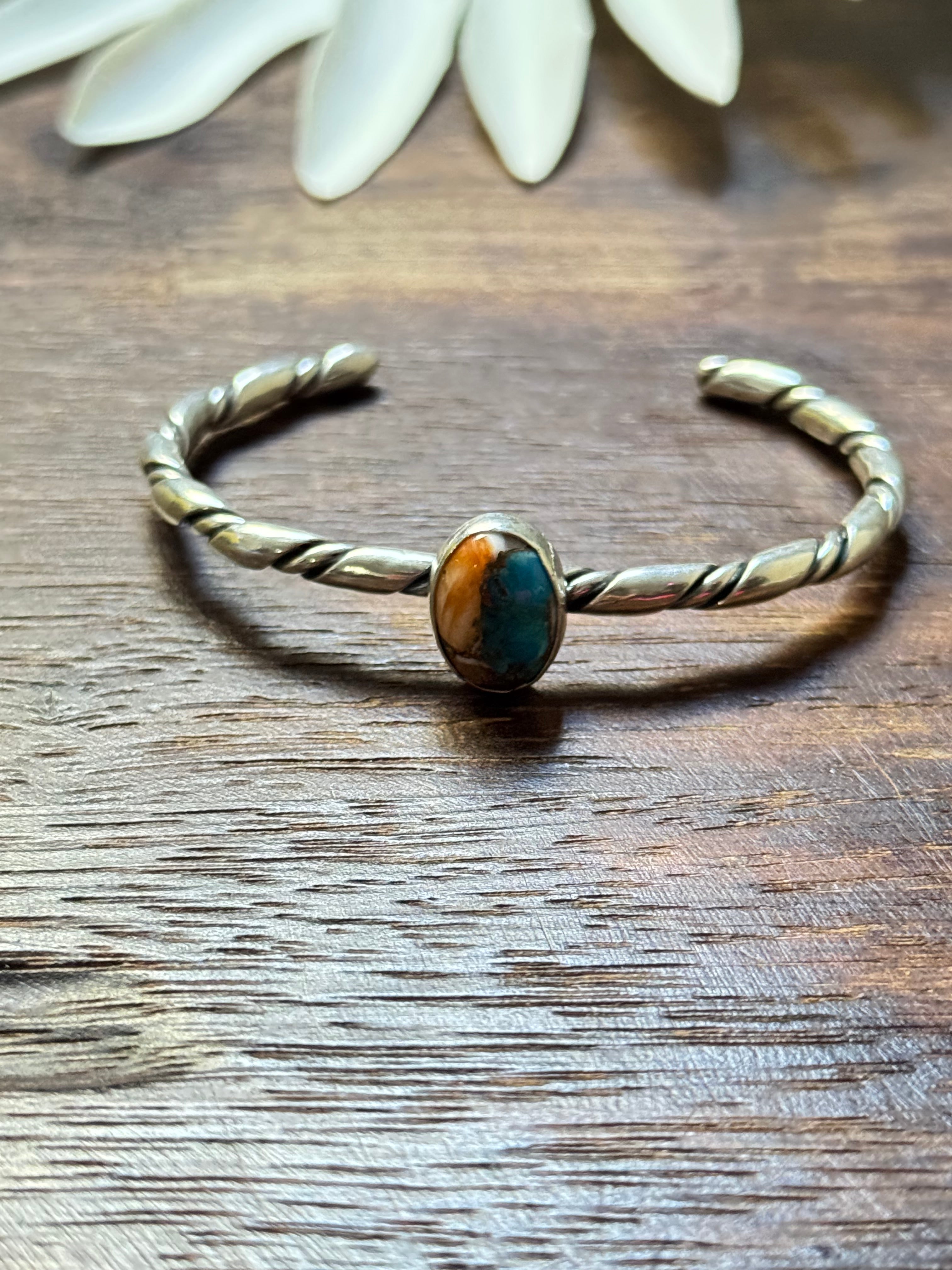 Navajo Made Mohave Turquoise & Sterling Silver Cuff Bracelet