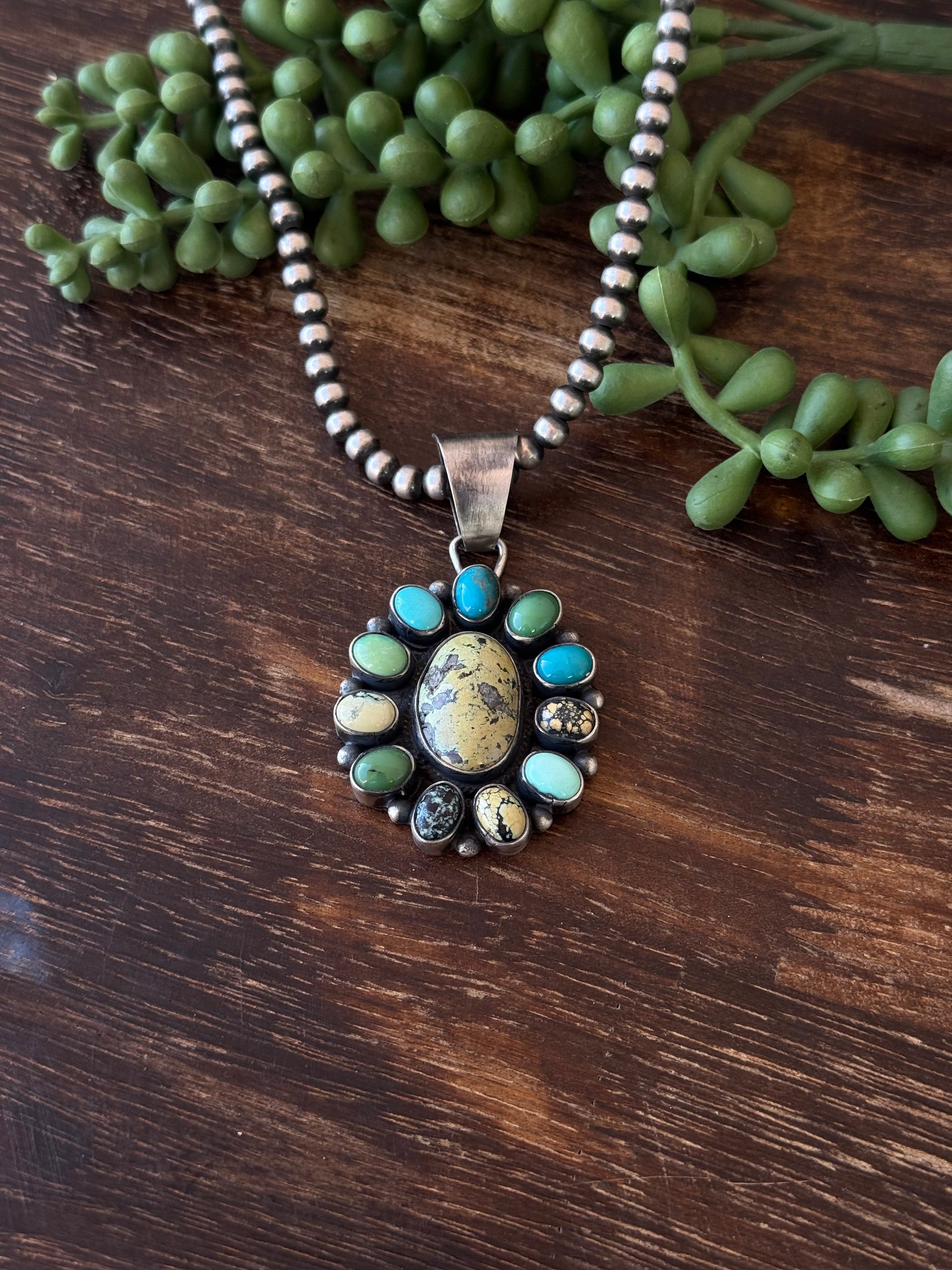 Travis Jim Mixed Turquoise & Sterling Silver Cluster Pendant