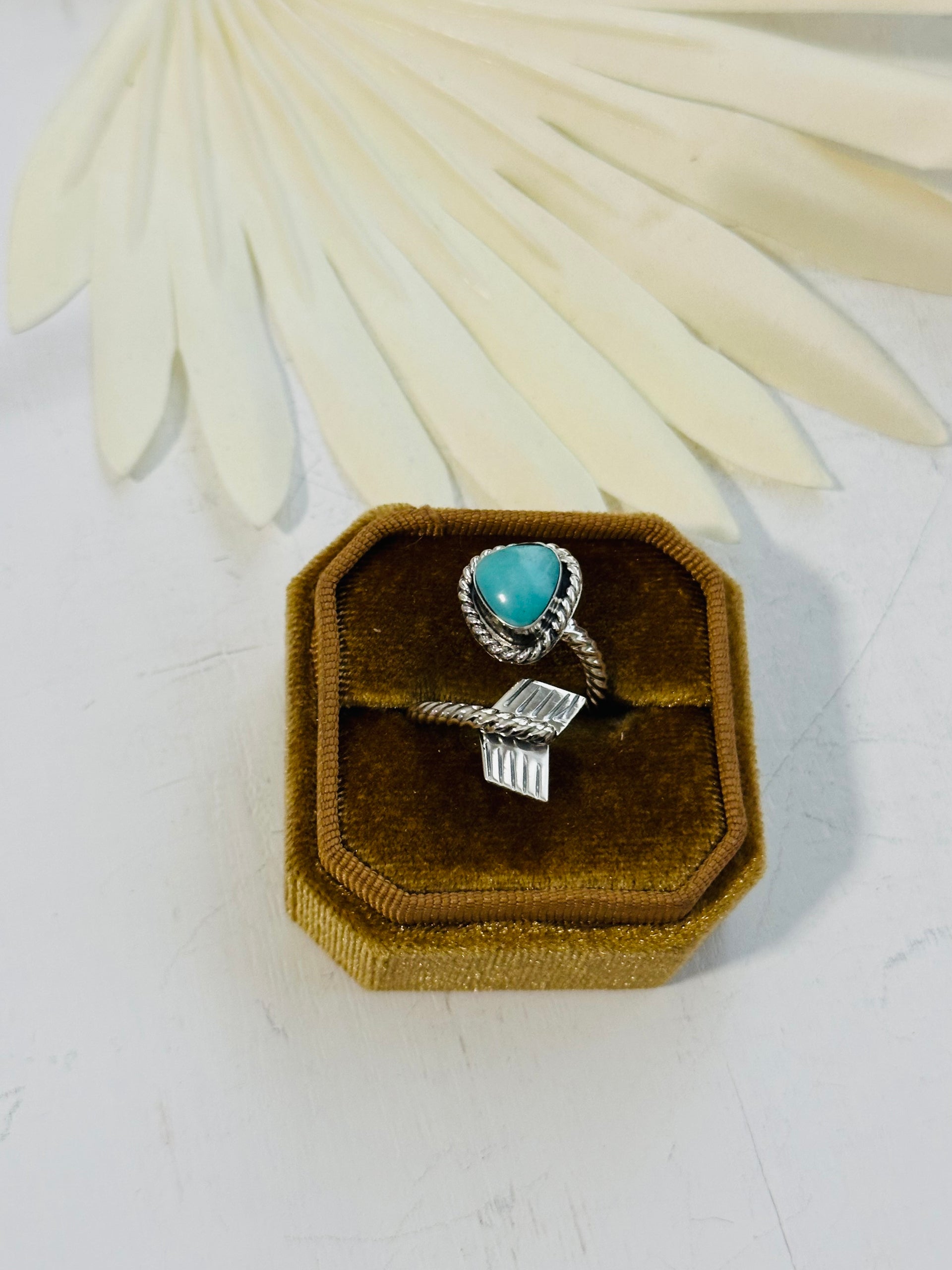Navajo Made Kingman Turquoise & Sterling Silver Arrow Adjustable Ring