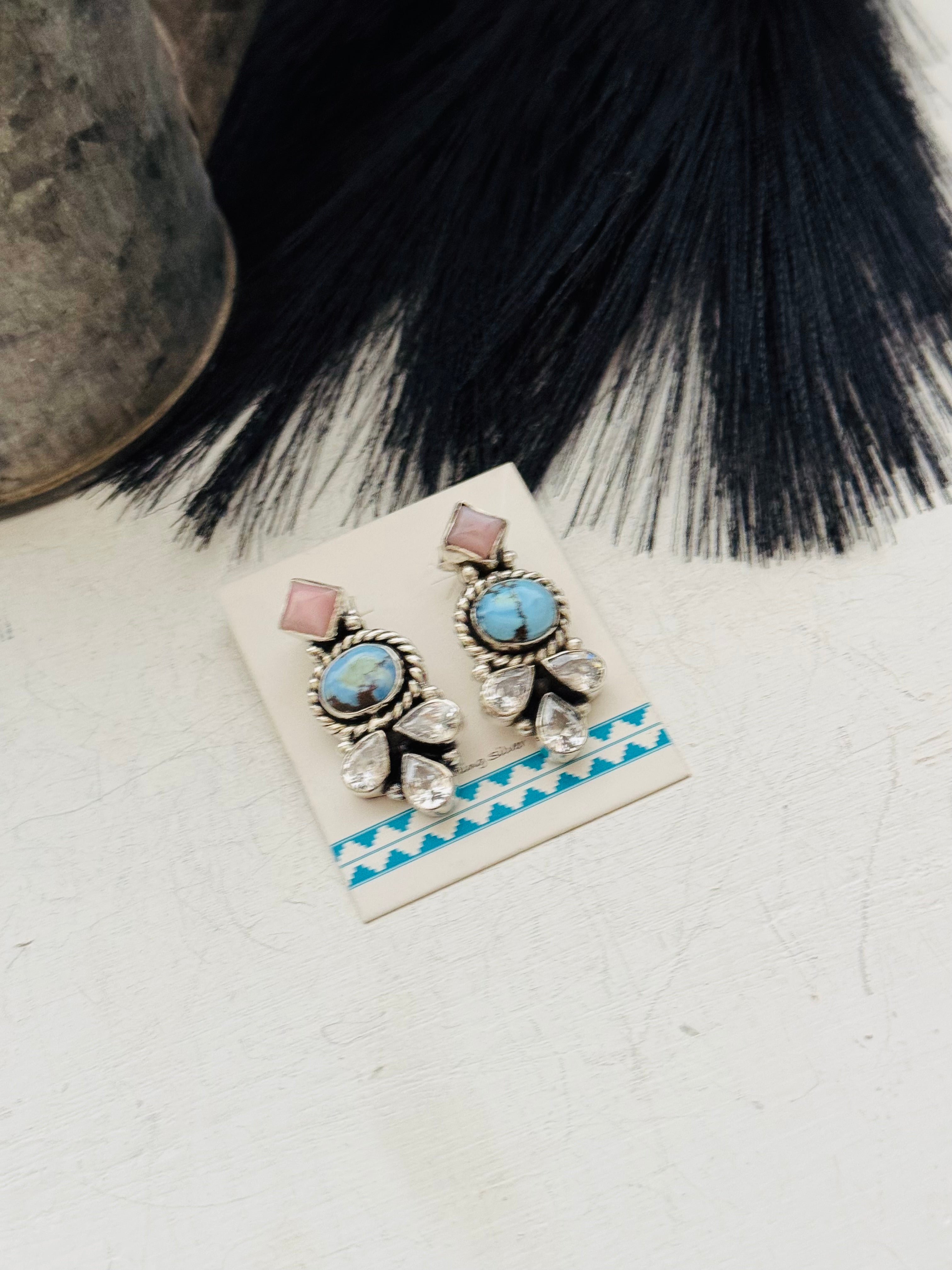 Southwest Handmade Multi Stone & Sterling Silver Post Earrings