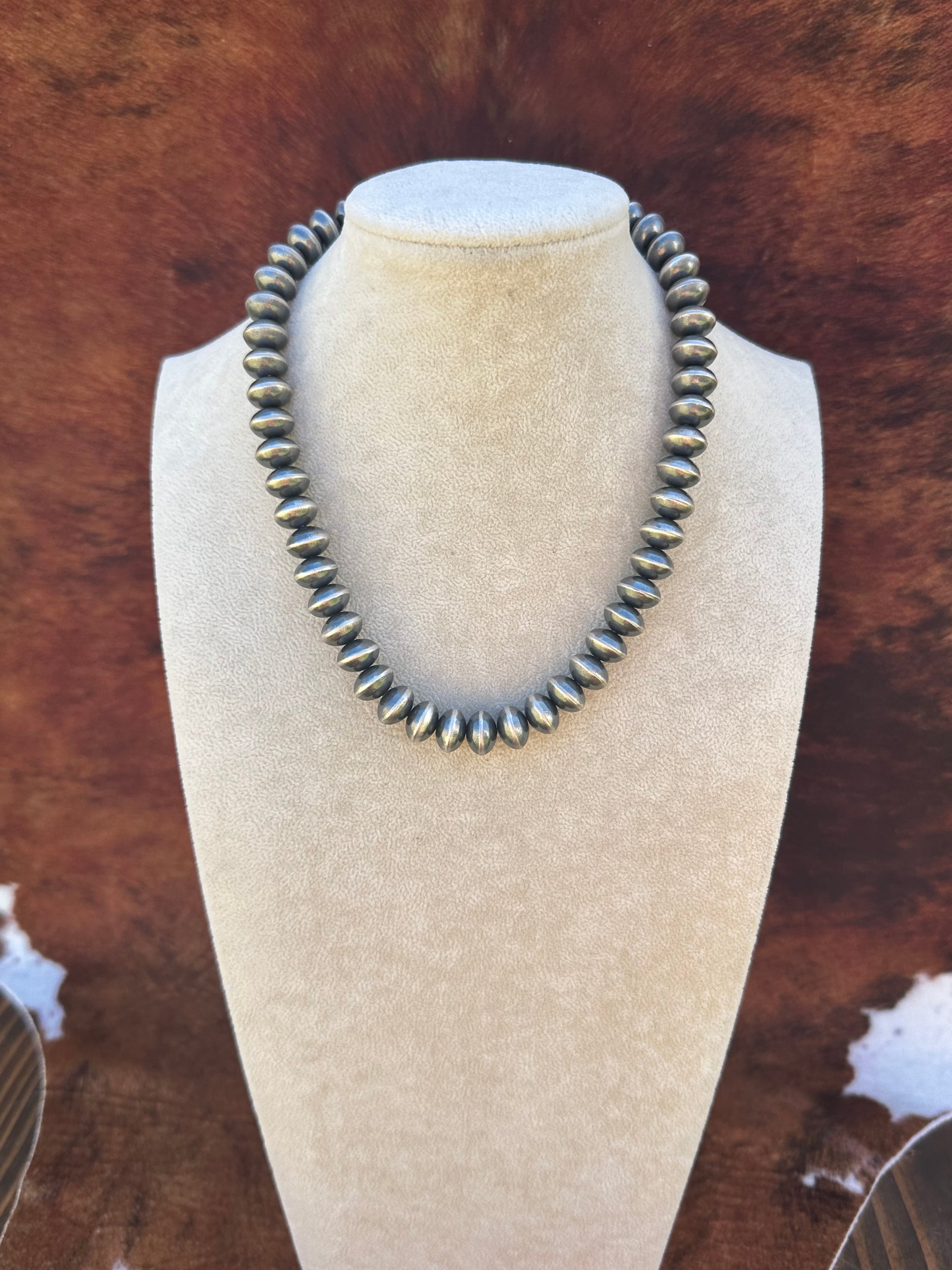 Southwest Made 12 MM Sterling Silver Disc Pearl Necklace