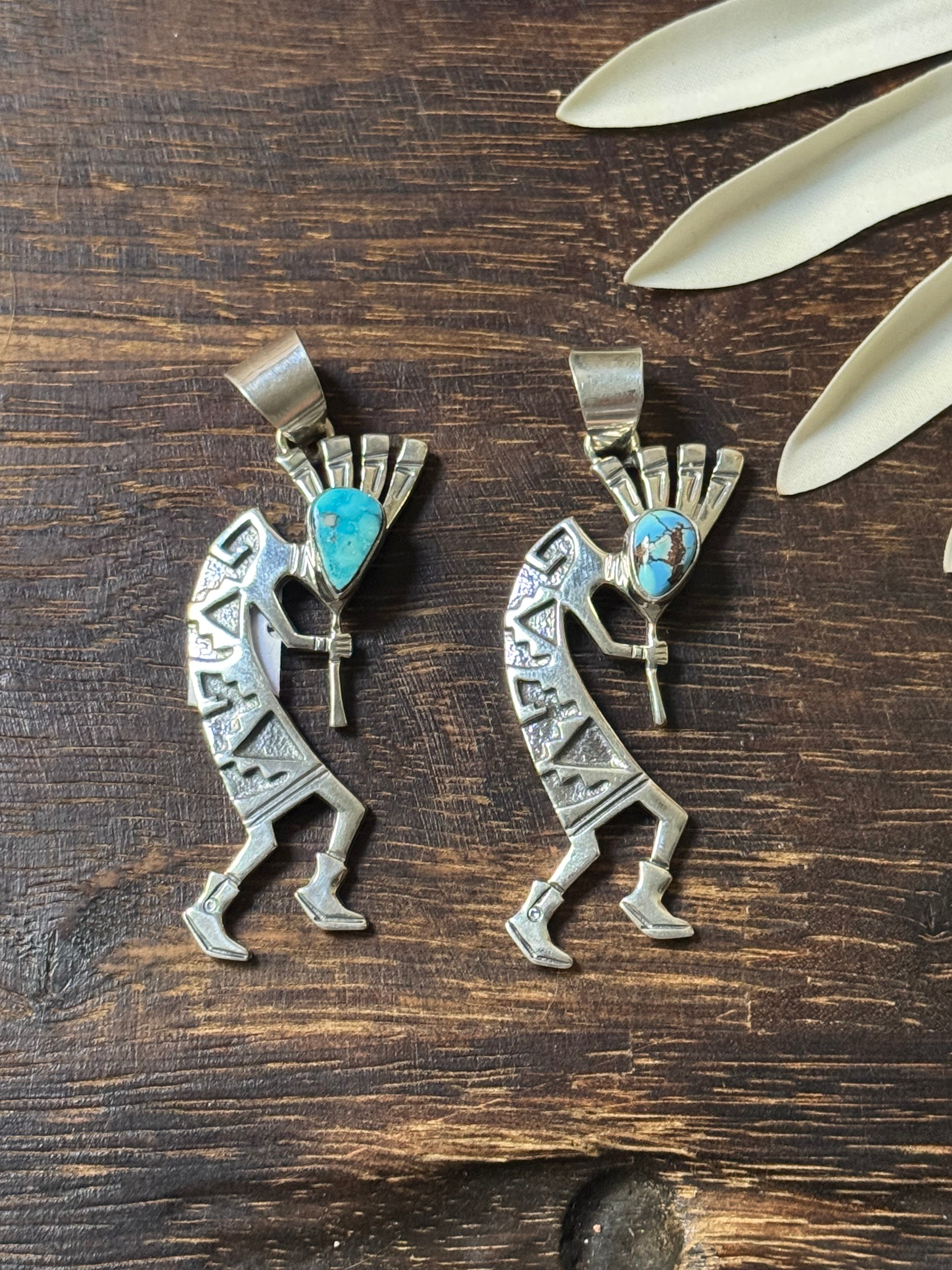 Navajo Made Turquoise & Sterling Silver Kokopelli Pendant