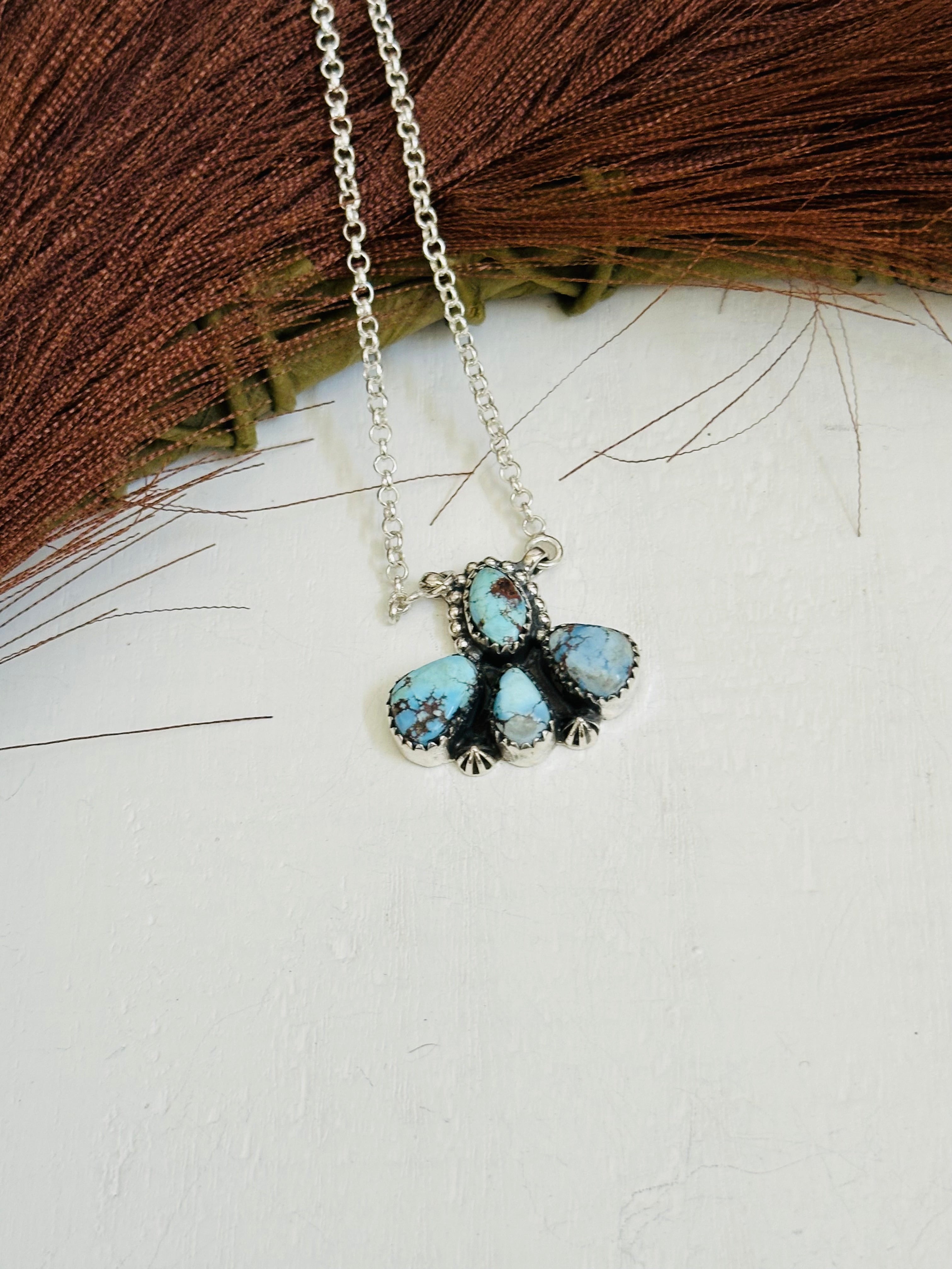 TTD “Blossom” Golden Hills Turquoise & Sterling Silver Cluster Necklace