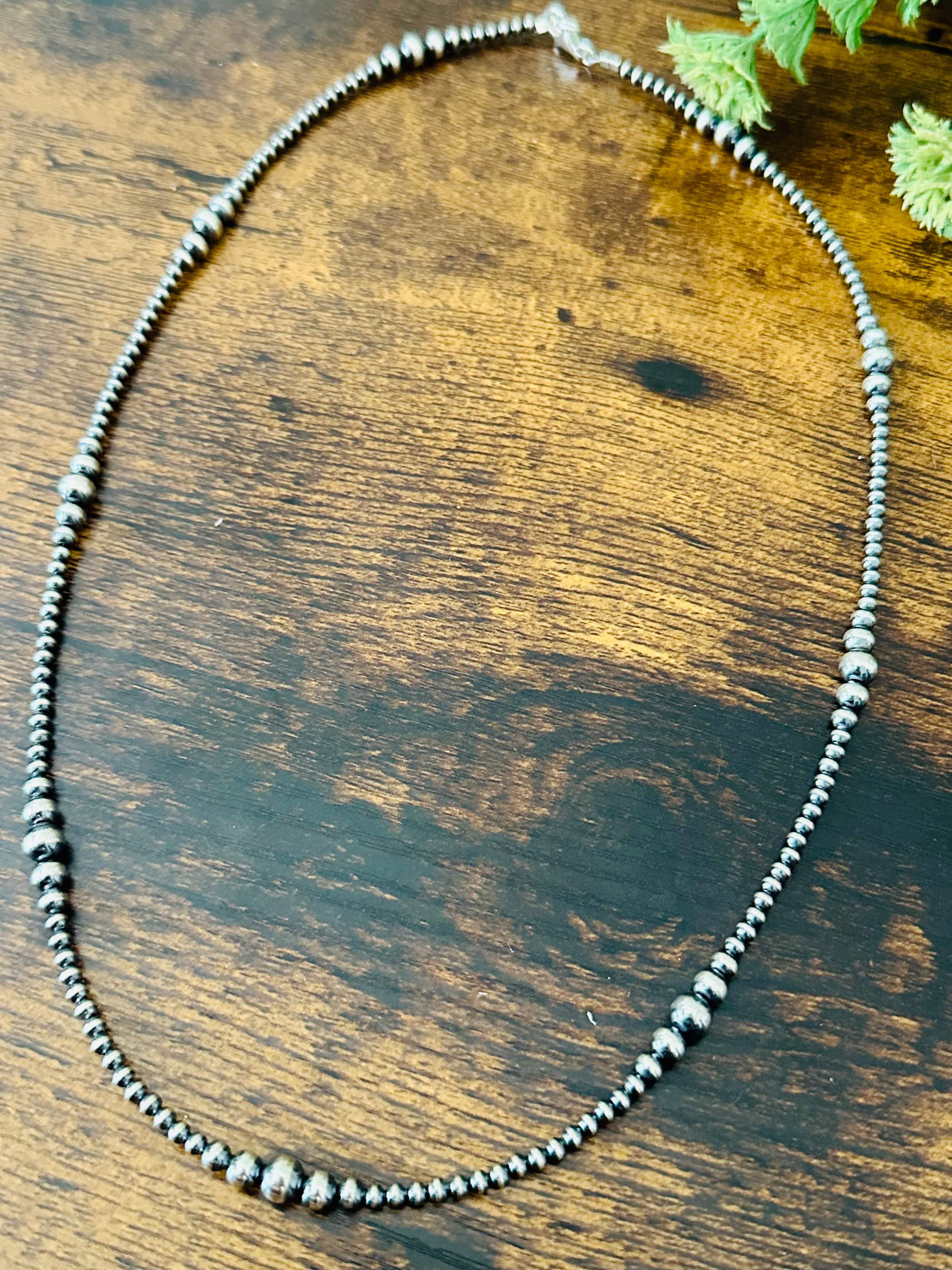 Navajo Strung Graduated Sterling Silver Pearls Beaded Necklace