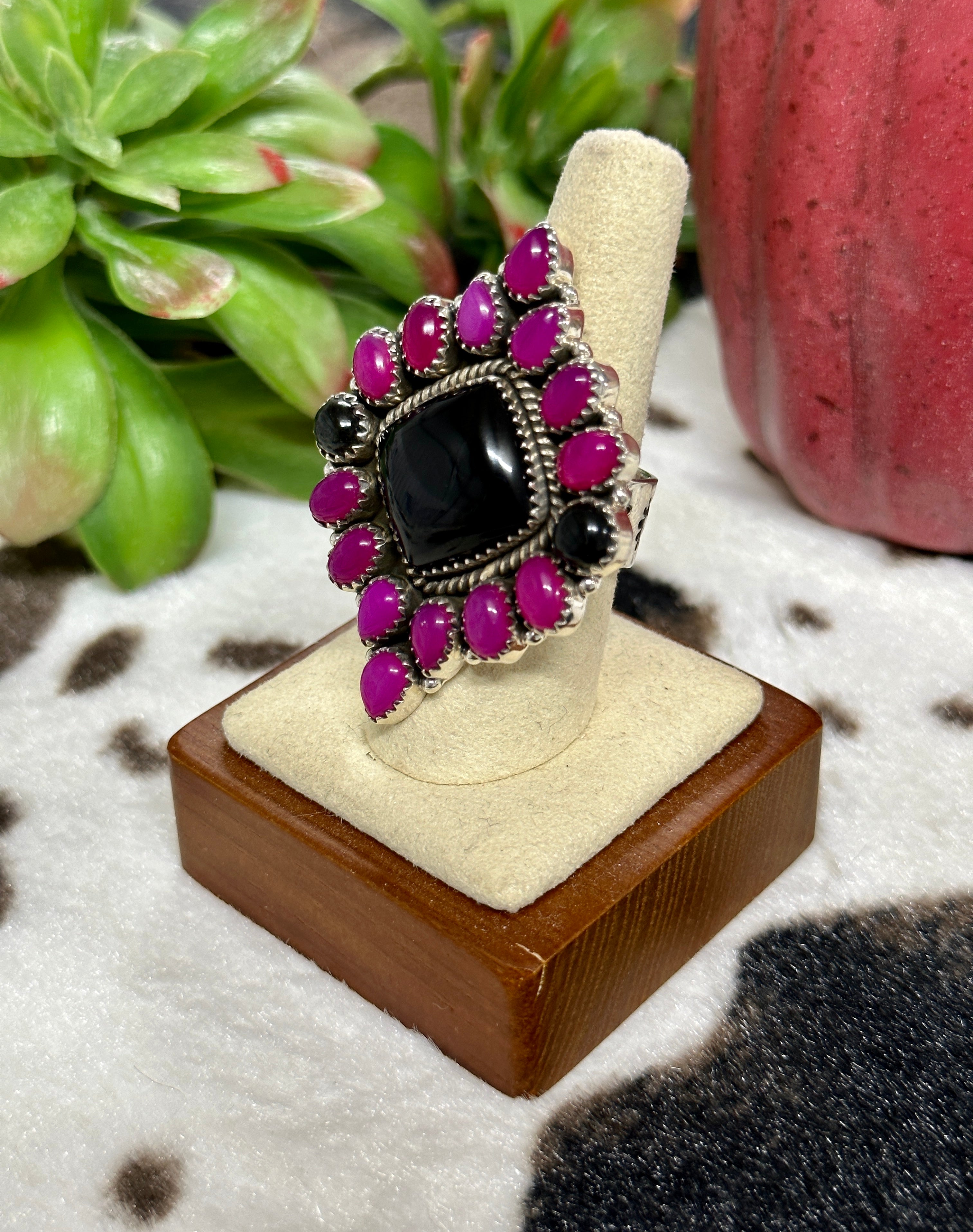 Southwest Handmade Multi Stone & Sterling Silver Cluster Adjustable Ring