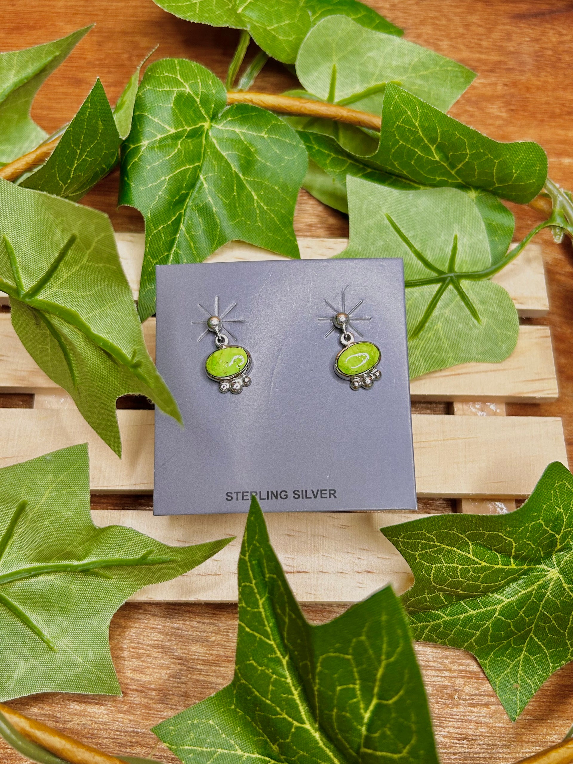 Navajo Made Gaspeite & Sterling Silver Dangle Hook Earrings