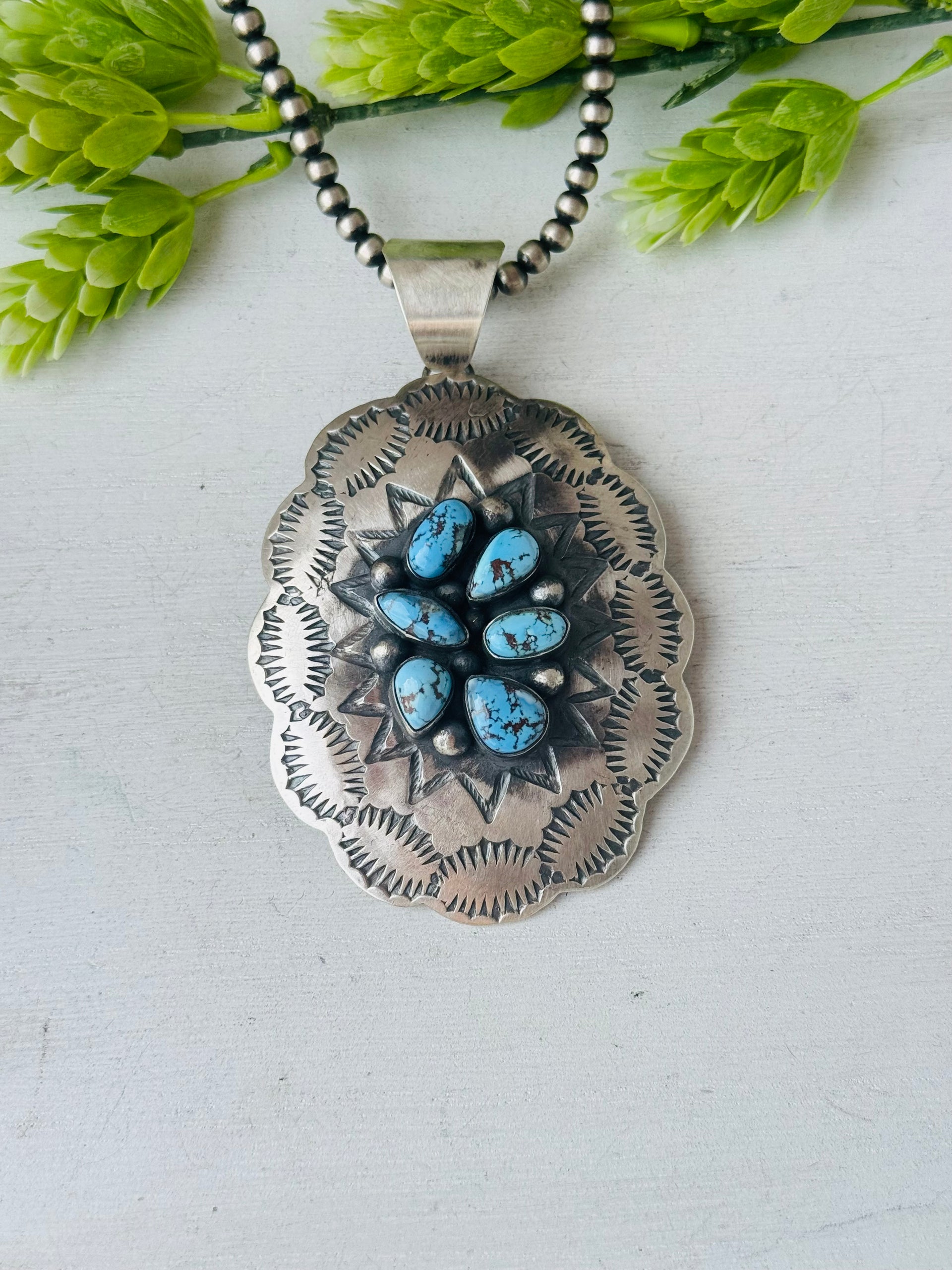 Chimney Butte Golden Hill Turquoise & Sterling Silver Cluster Pendant