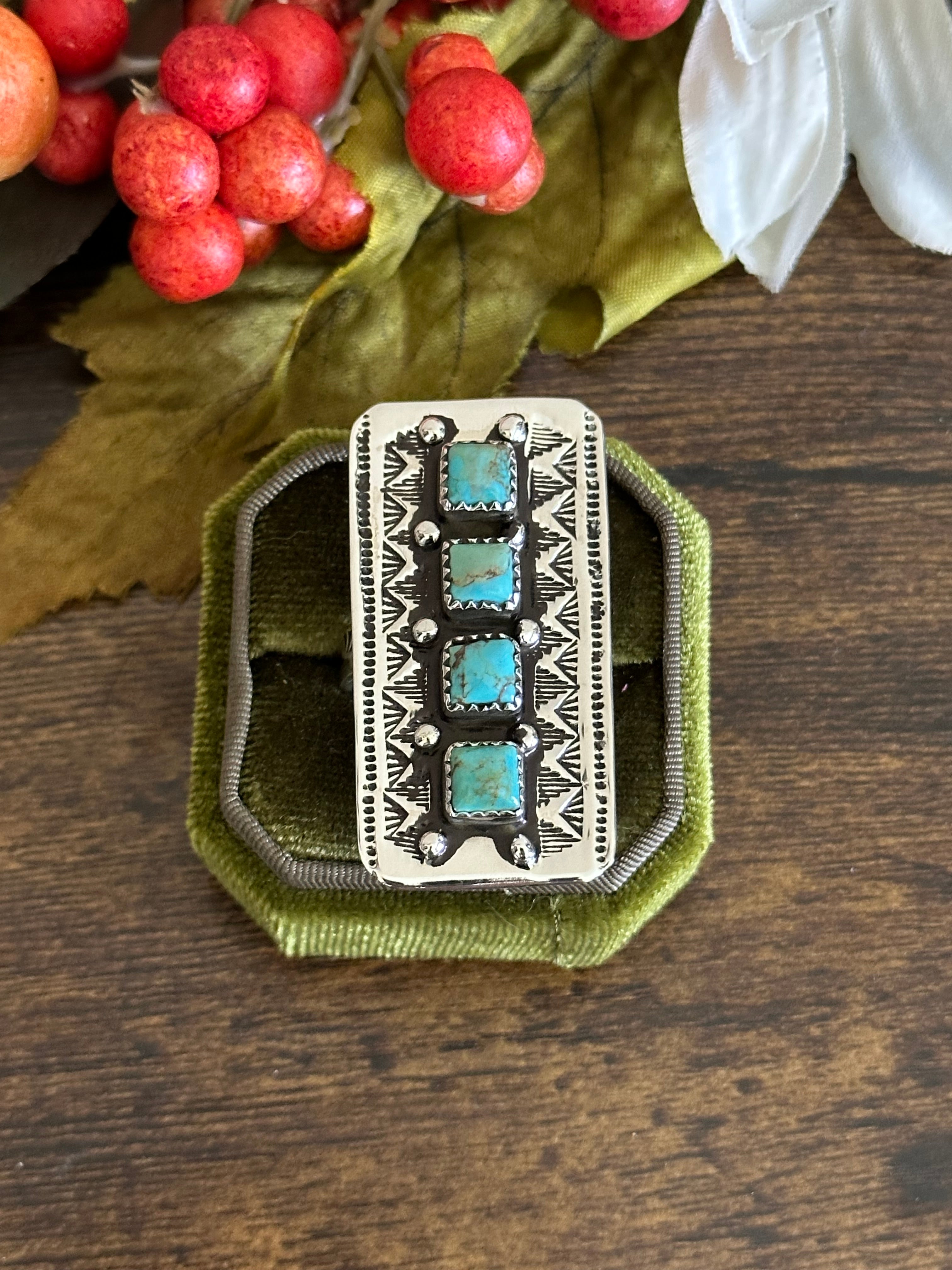 Southwest Handmade Kingman Turquoise & Sterling Silver Adjustable Ring