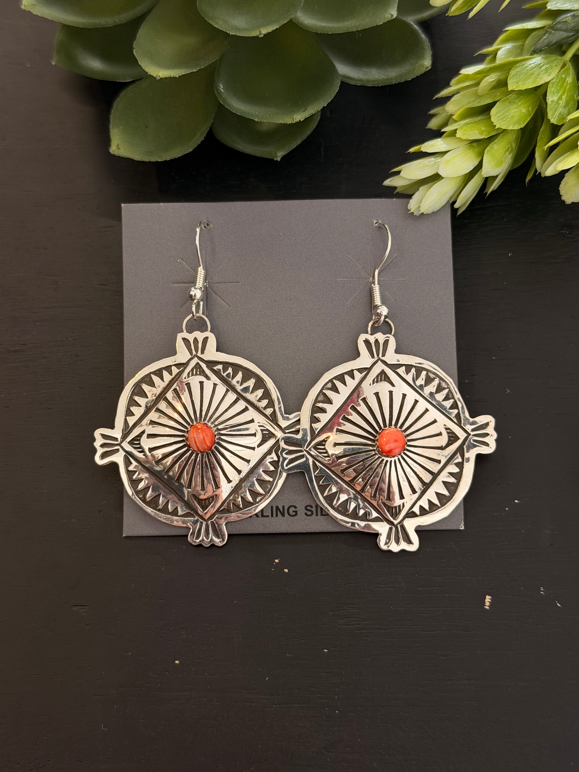 Genevieve Black Spiny Oyster & Sterling Silver Dangle Earrings