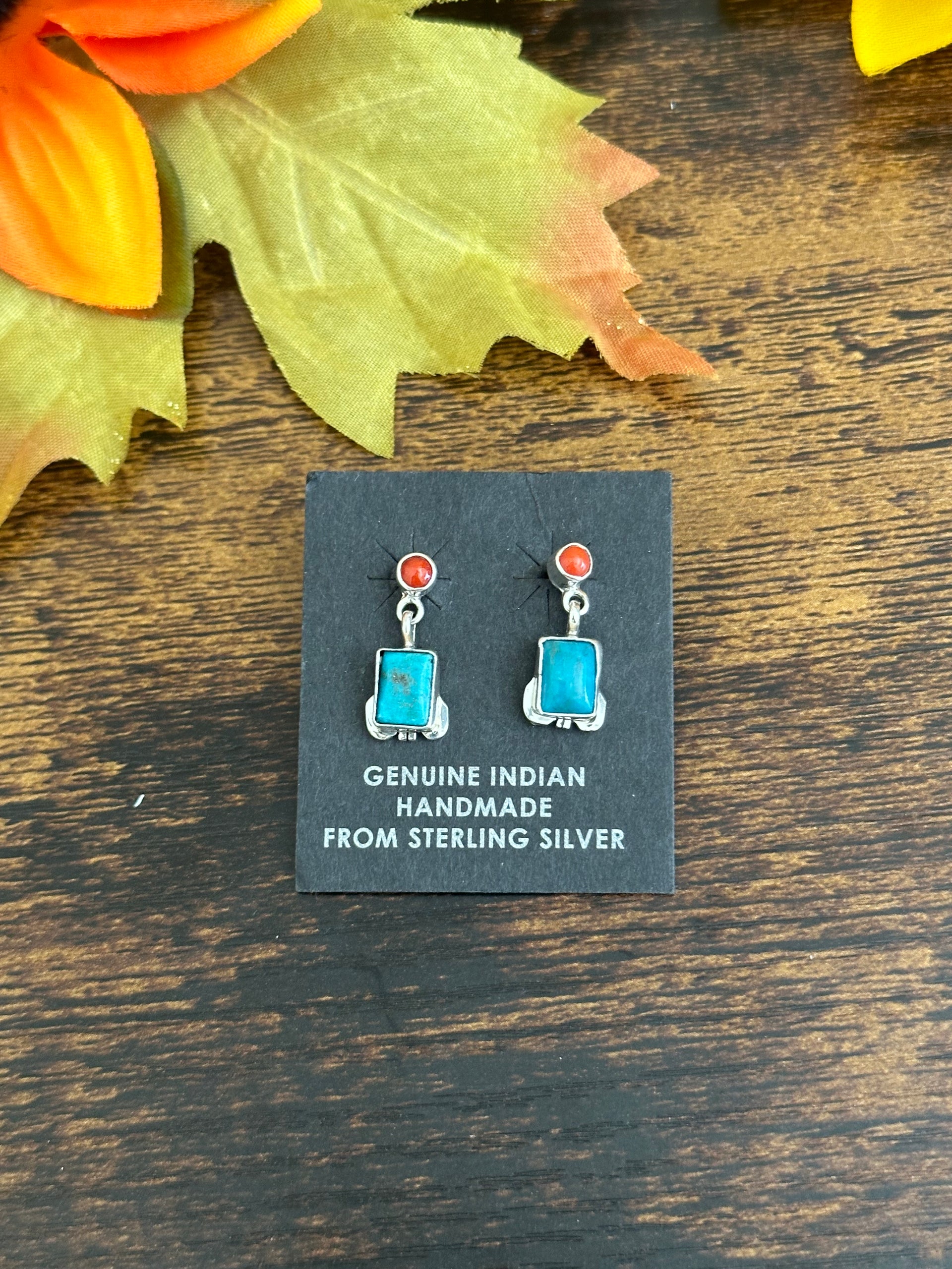 Navajo Made Multi Stone & Sterling Silver Post Dangle Earrings
