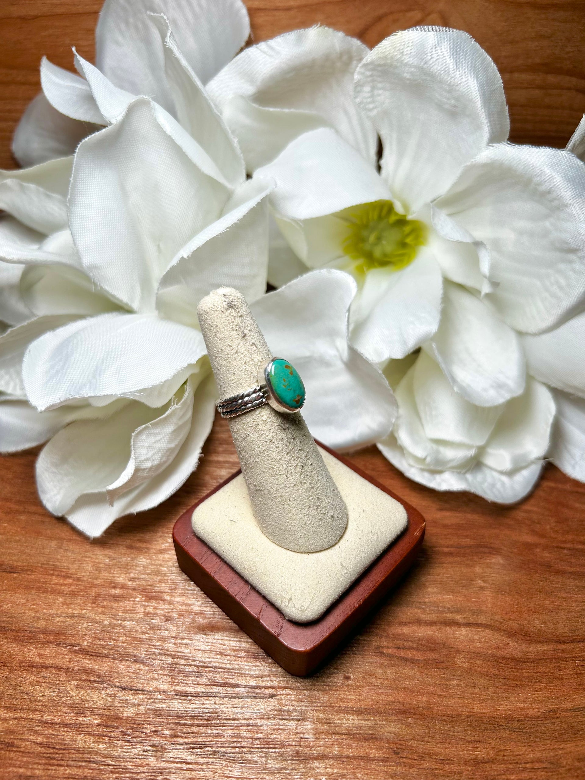 Navajo Made Green Turquoise & Sterling Silver Cluster Ring Size 5.25