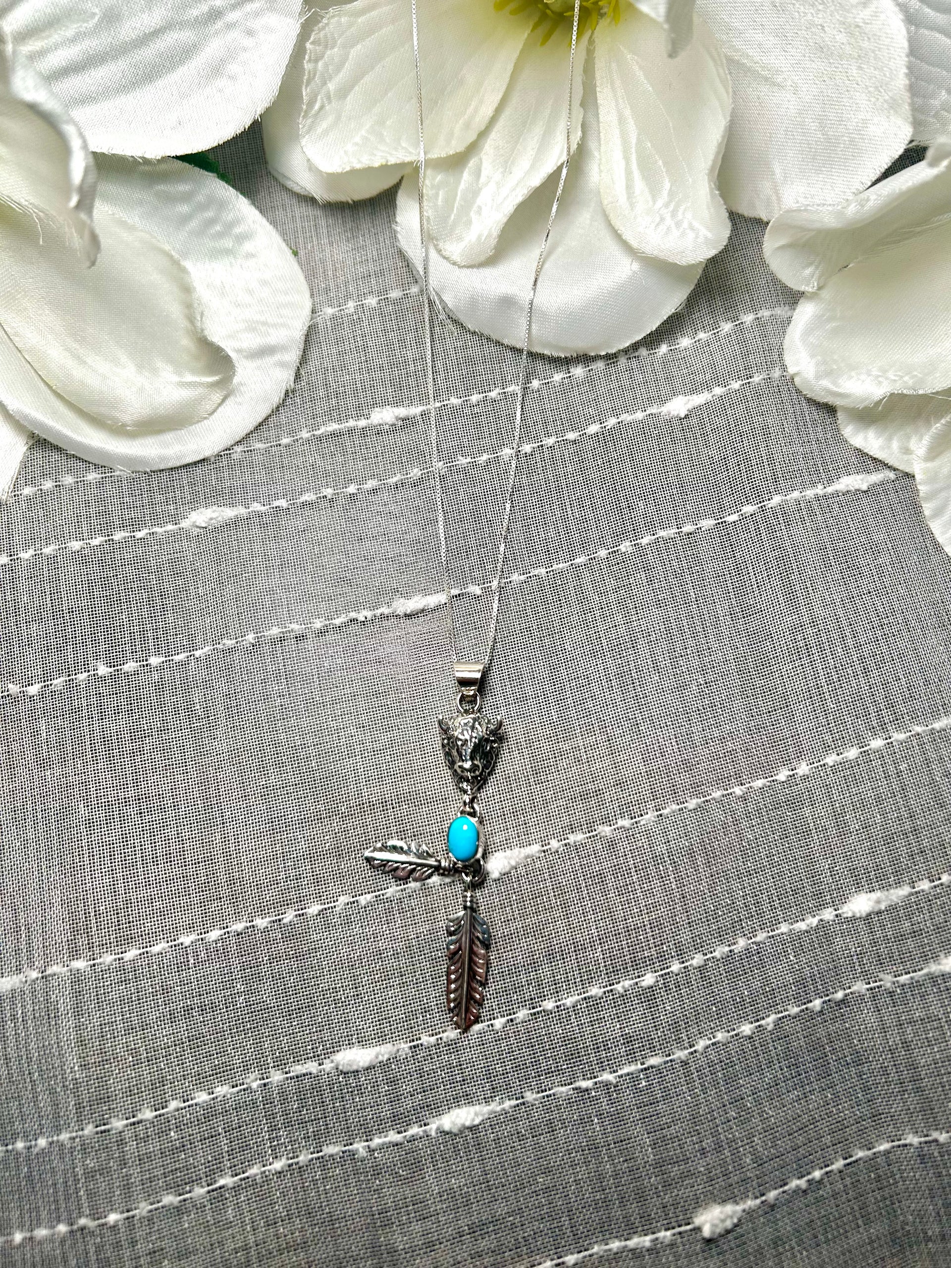 Navajo Made Kingman Turquoise & Sterling Silver Necklace