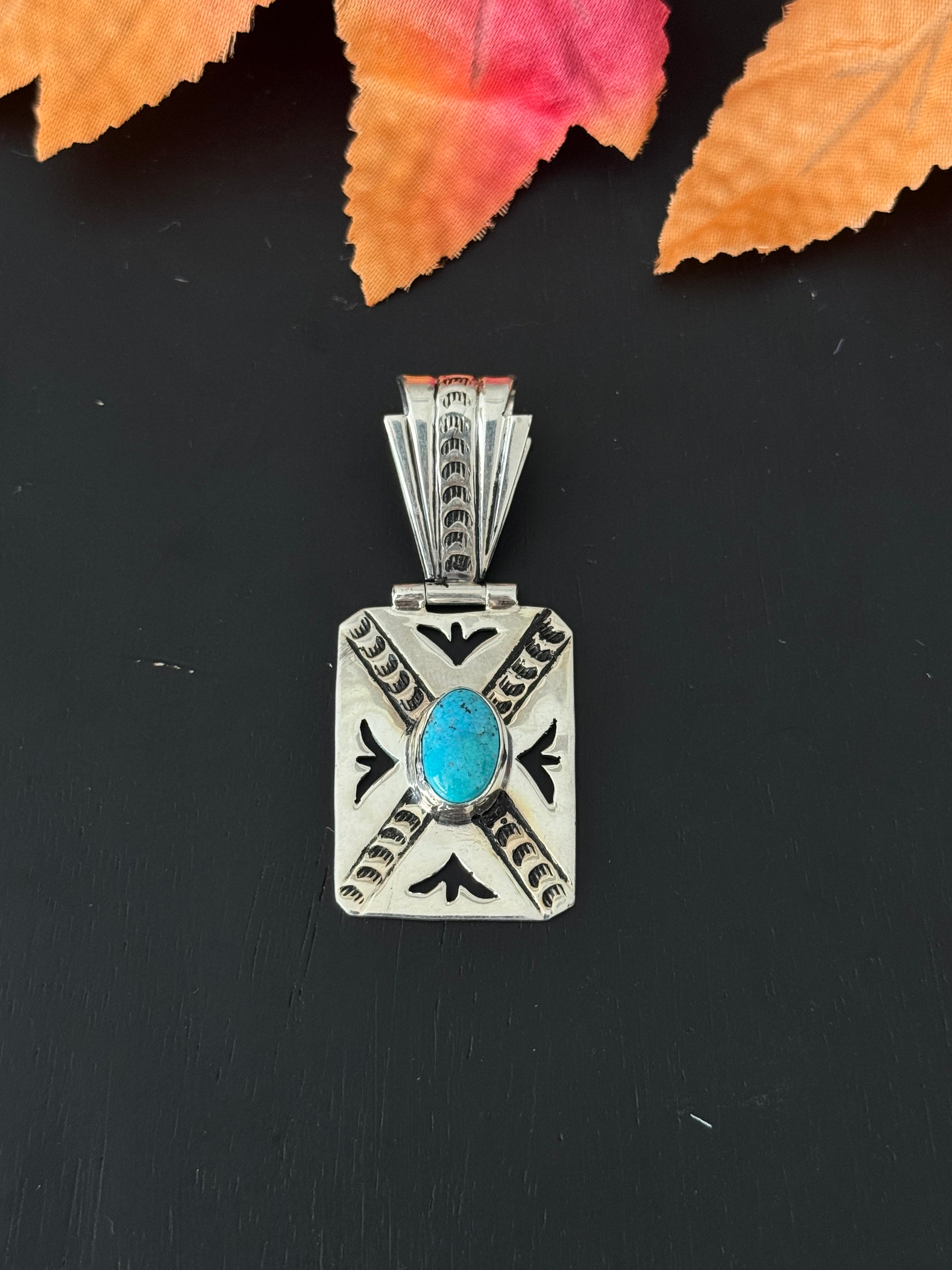 Navajo Handmade Kingman Turquoise & Sterling Silver Pendants