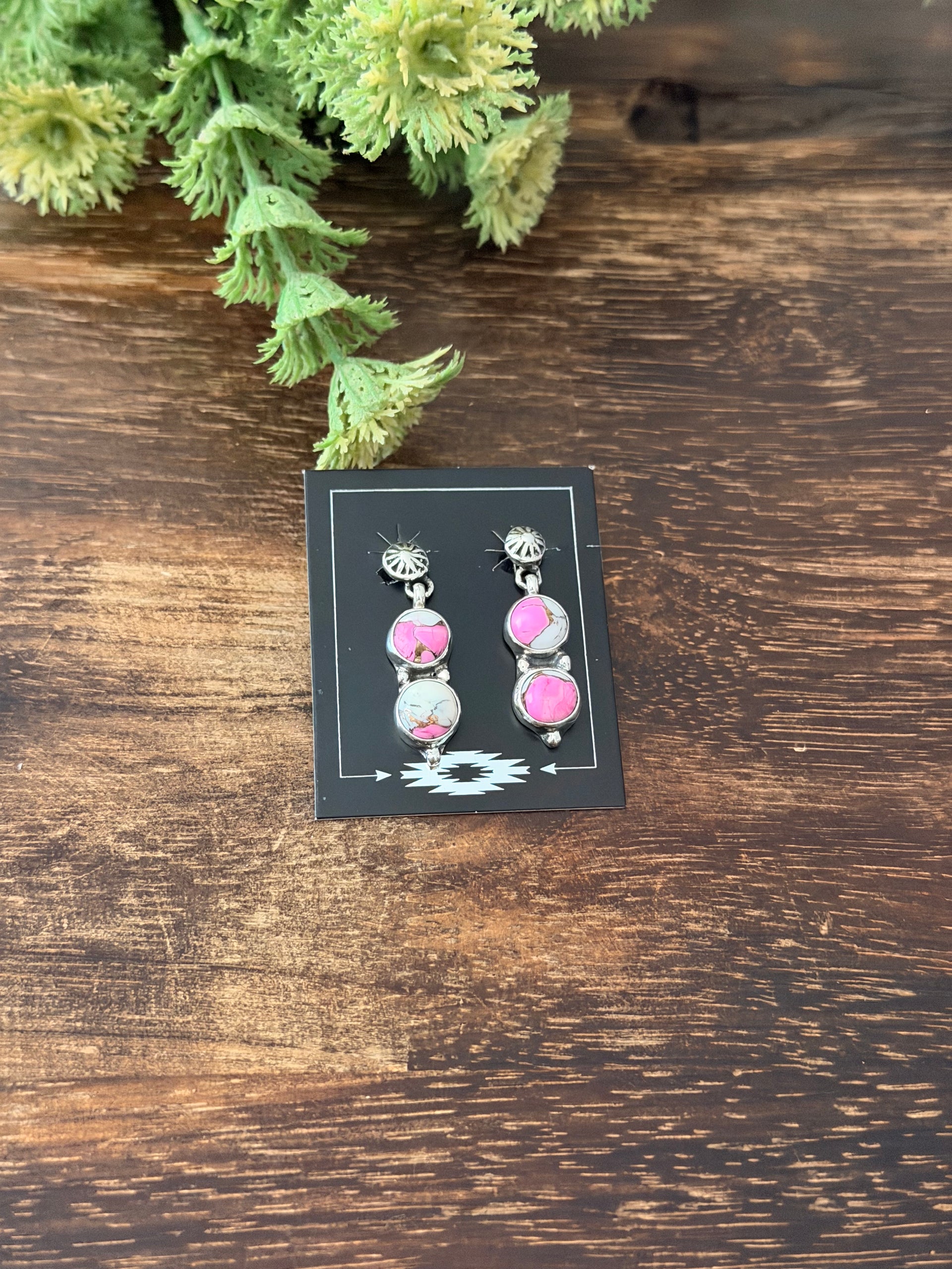 Navajo Made Cotton Candy Dahlia & Sterling Silver Post Cluster Earrings