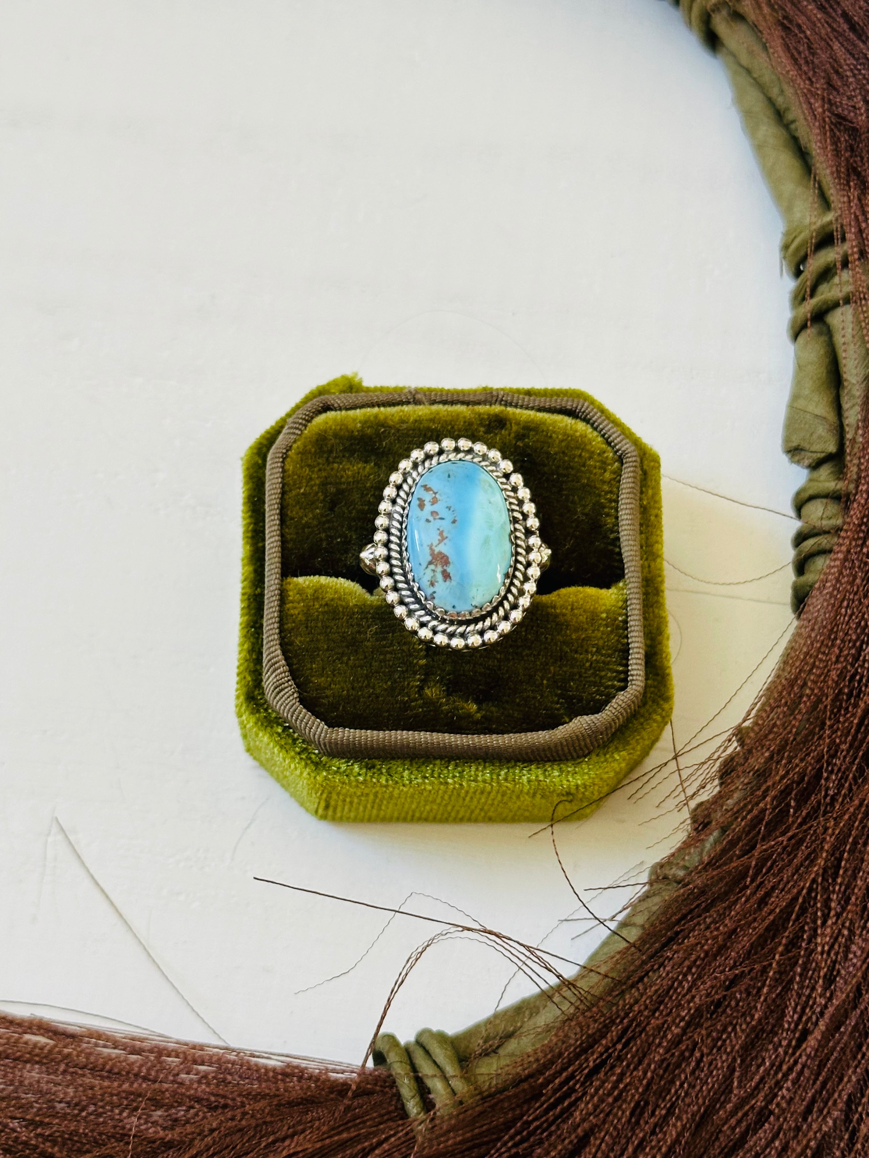 Southwest Handmade Golden Hills Turquoise & Sterling Silver Ring Size 7