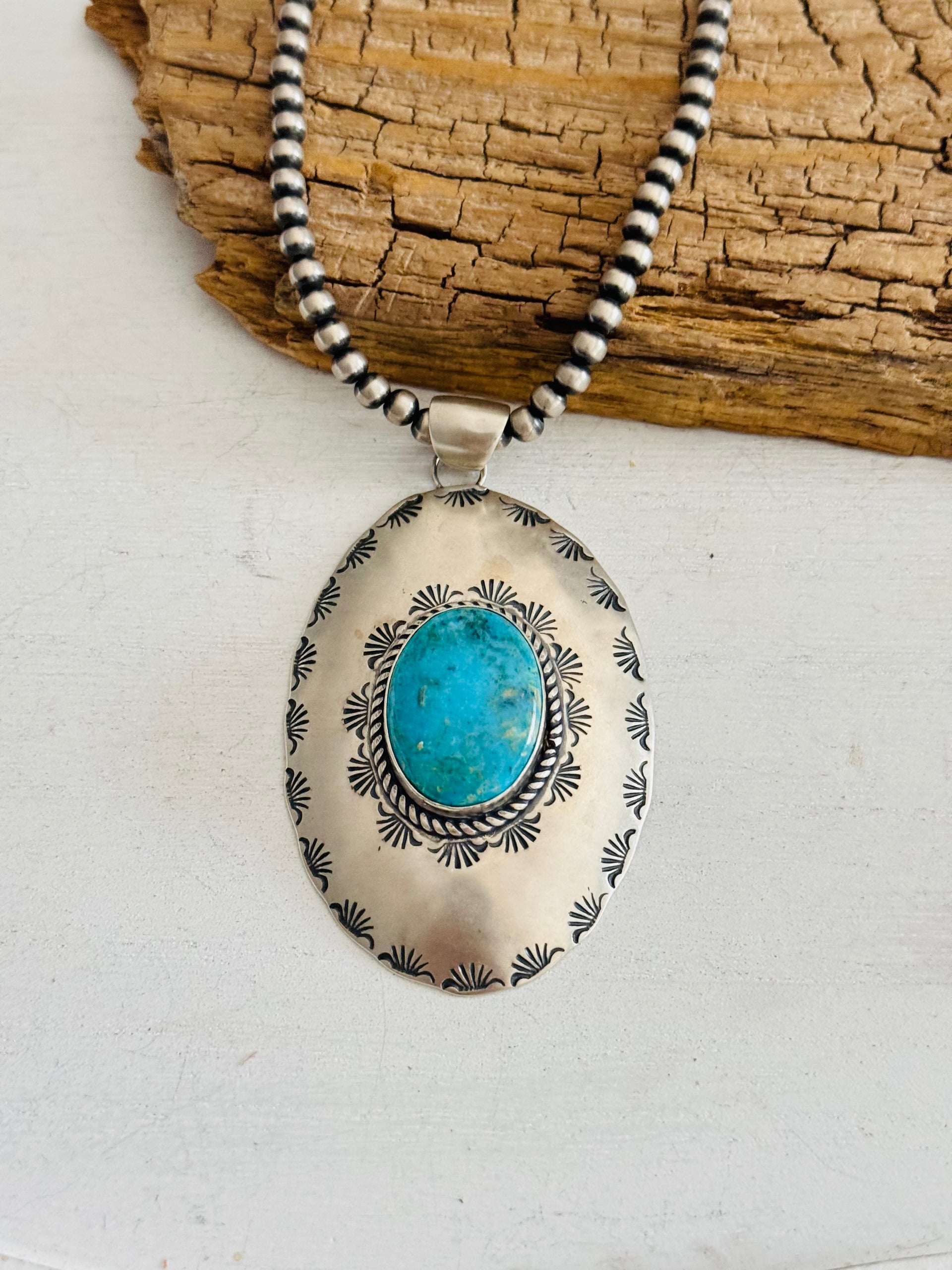 Navajo Made Kingman Turquoise & Sterling Silver Pendant
