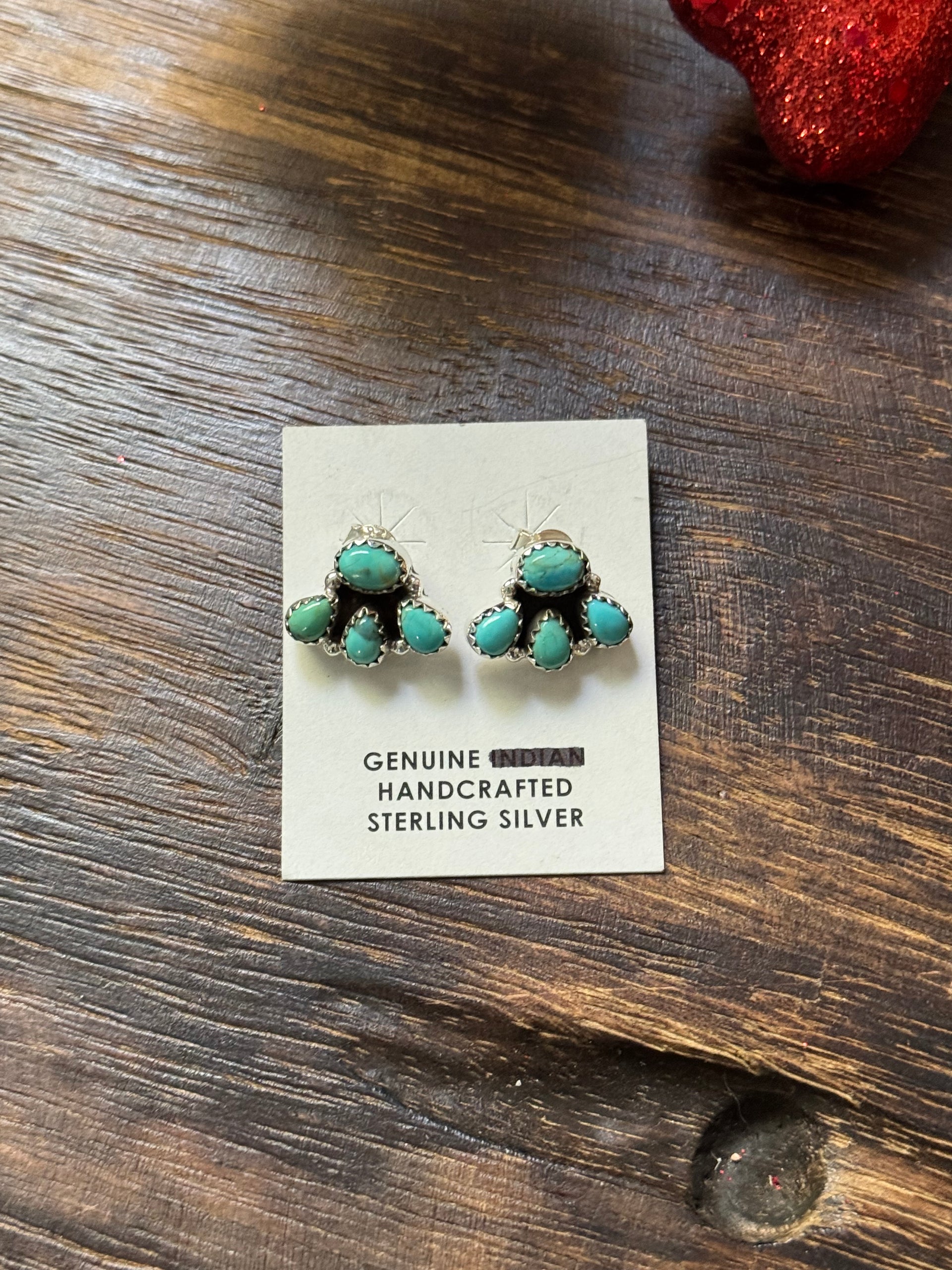 Southwest Handmade Kingman Turquoise & Sterling Silver Post Cluster Earrings