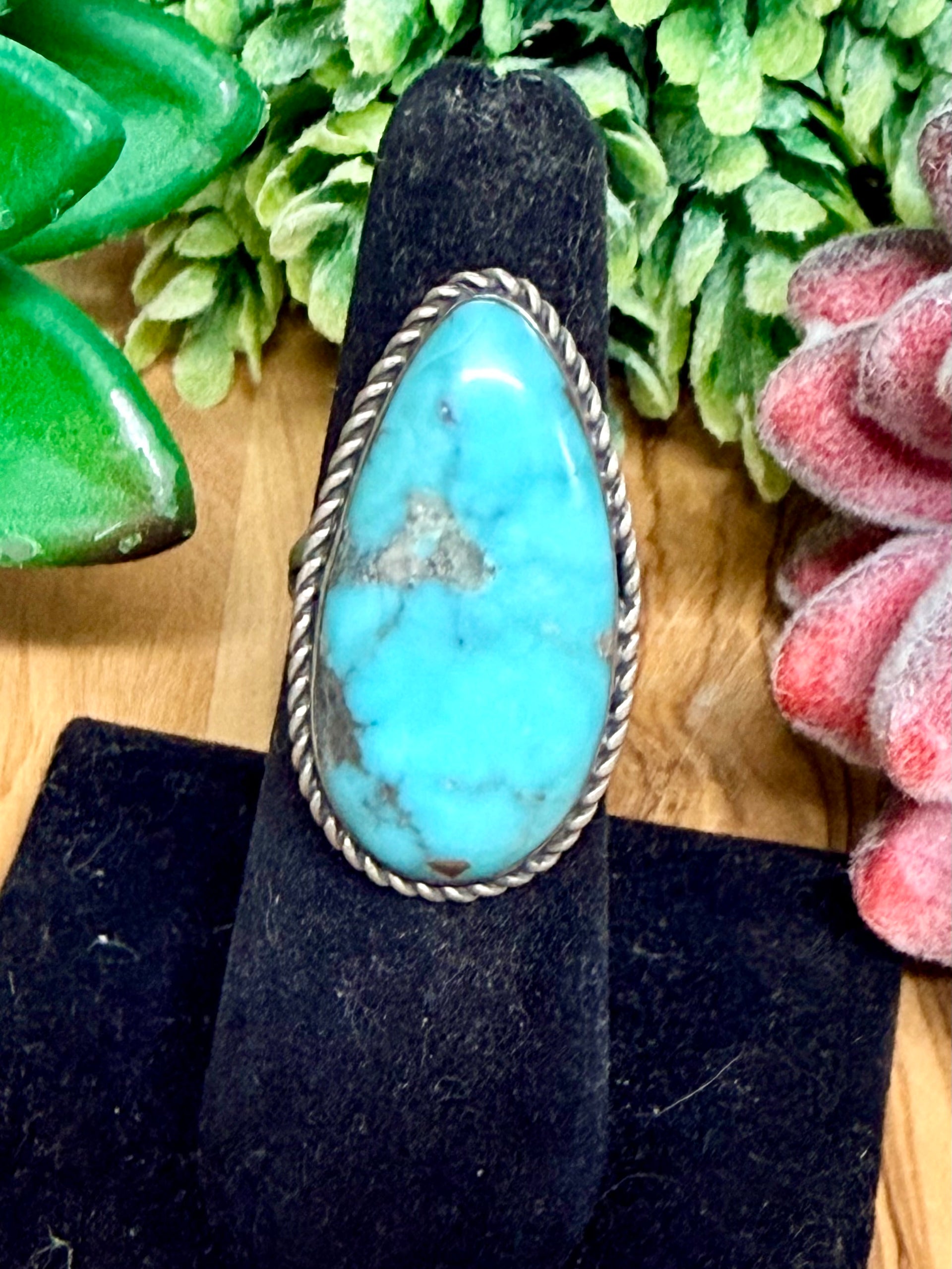 Southwest Handmade Kingman Turquoise & Sterling Silver Ring Size 5.75