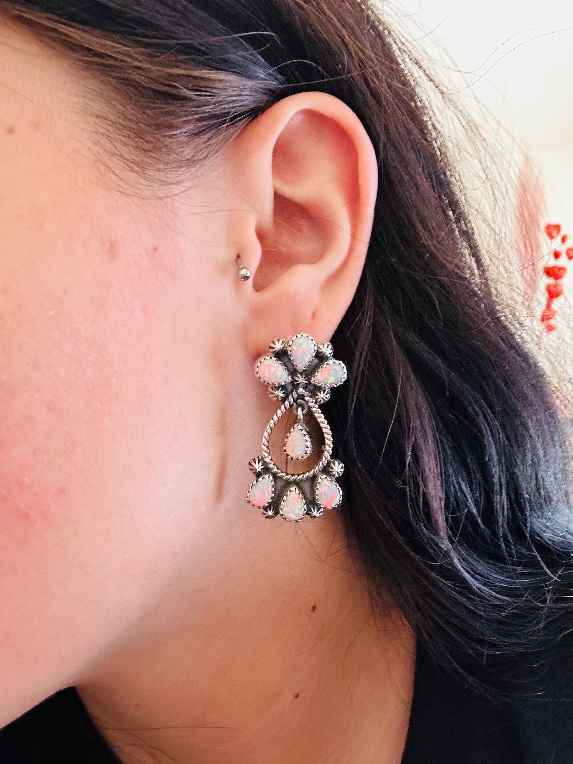 Southwest Handmade Opal & Sterling Silver Post Dangle Earrings