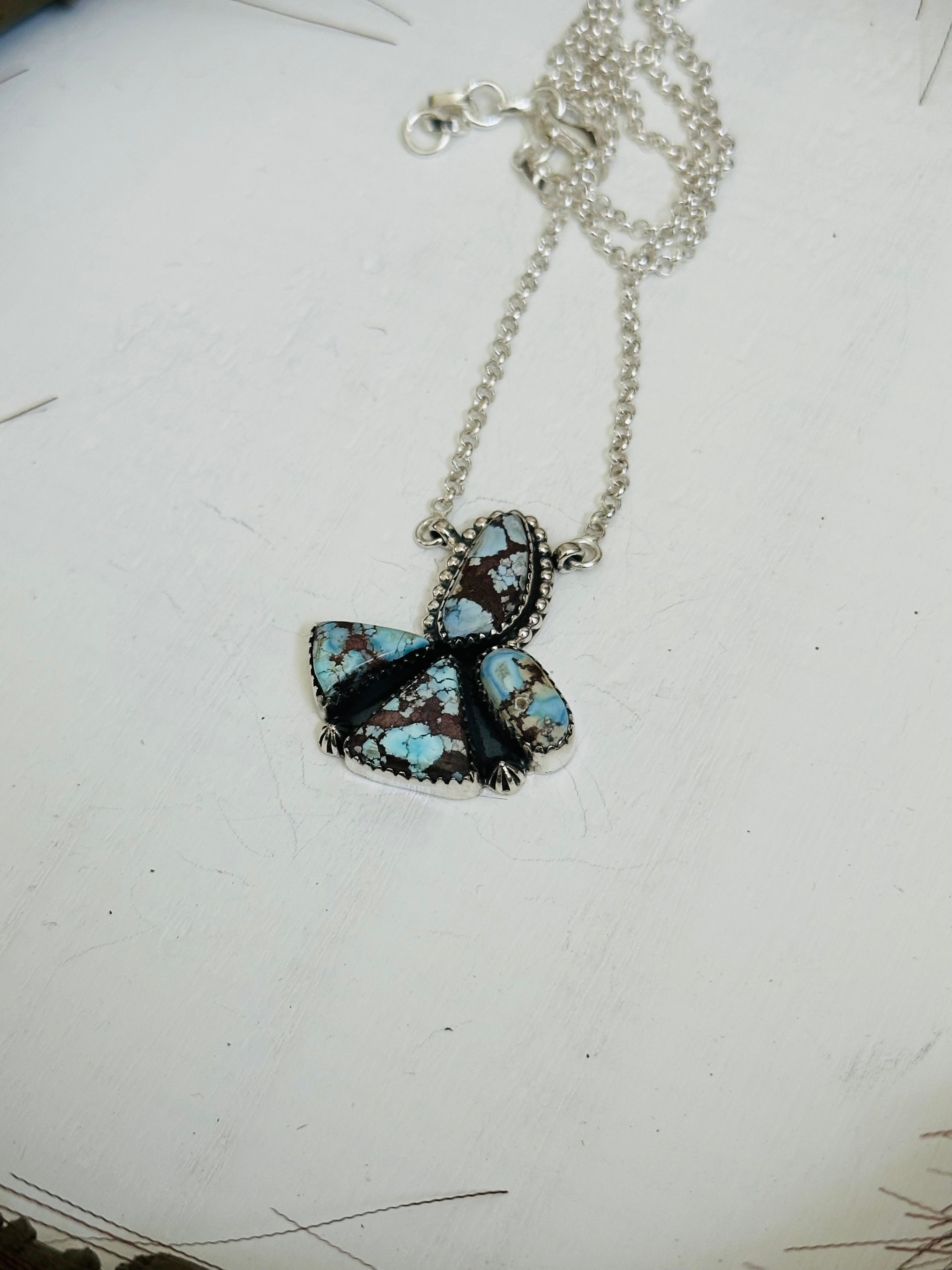 TTD “Blossom” Golden Hills Turquoise & Sterling Silver Cluster Necklace