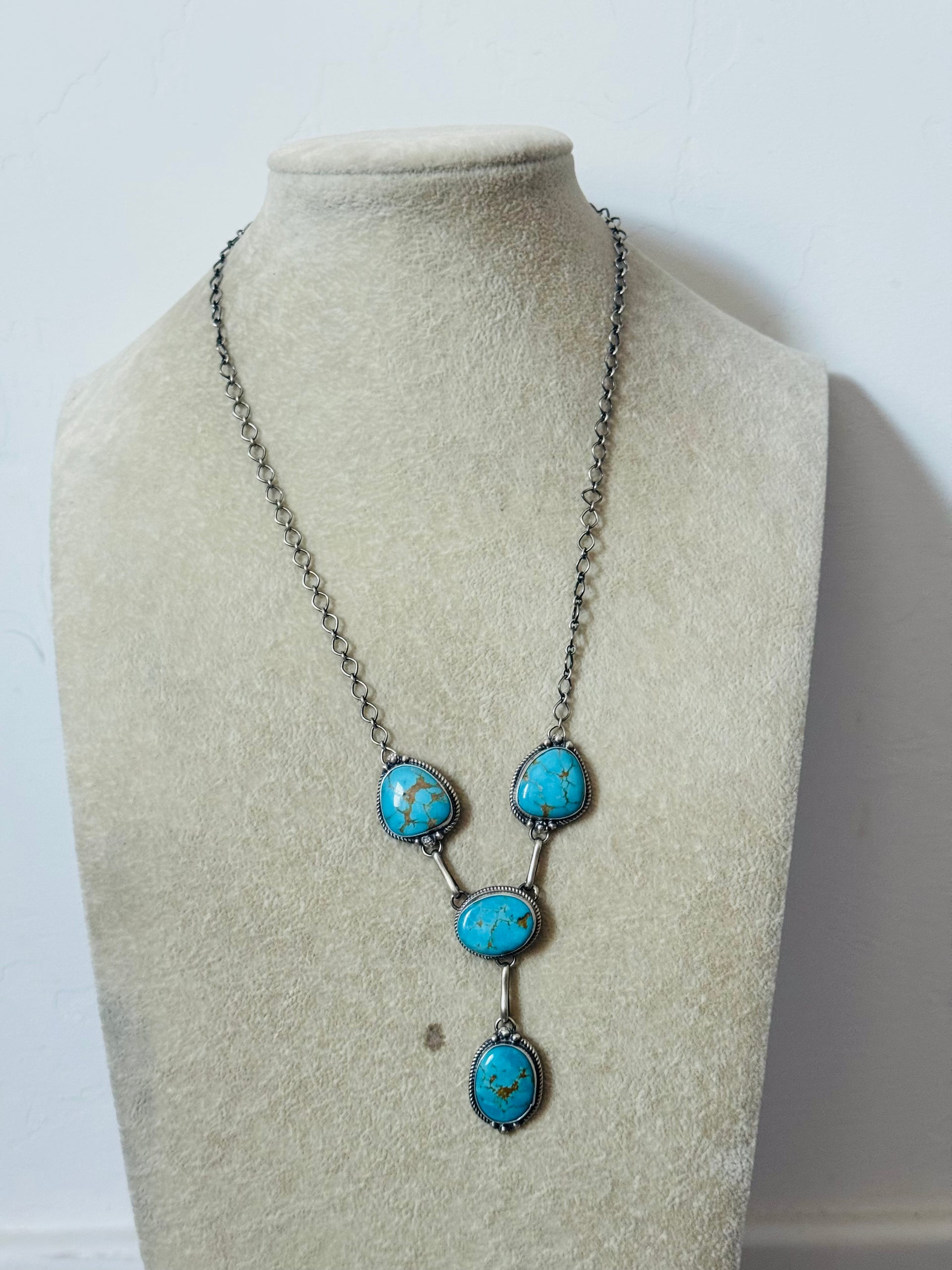 Navajo Made Kingman Turquoise and Sterling Silver Necklace Set