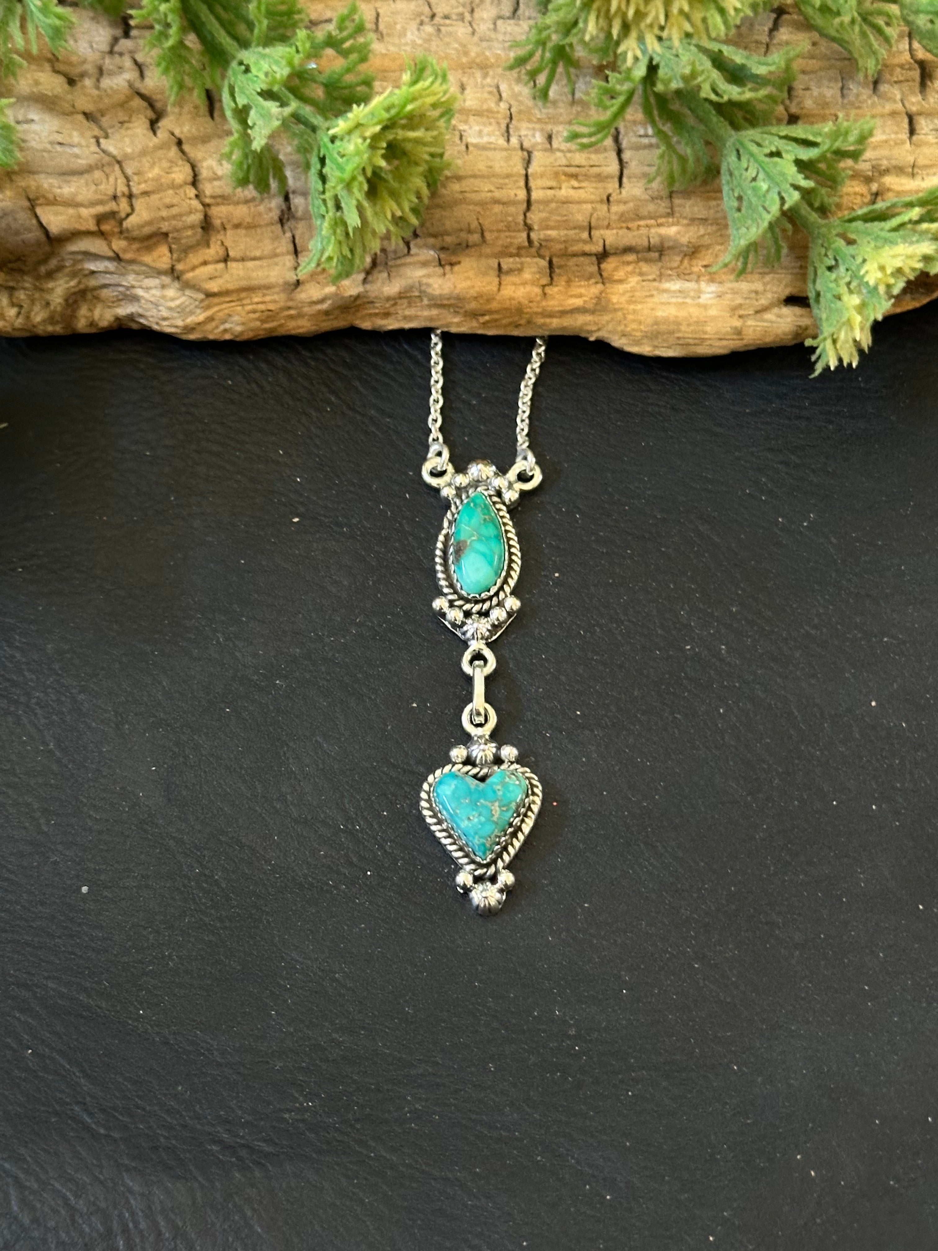 Southwest Handmade Emerald Valley Turquoise & Sterling Silver Necklace