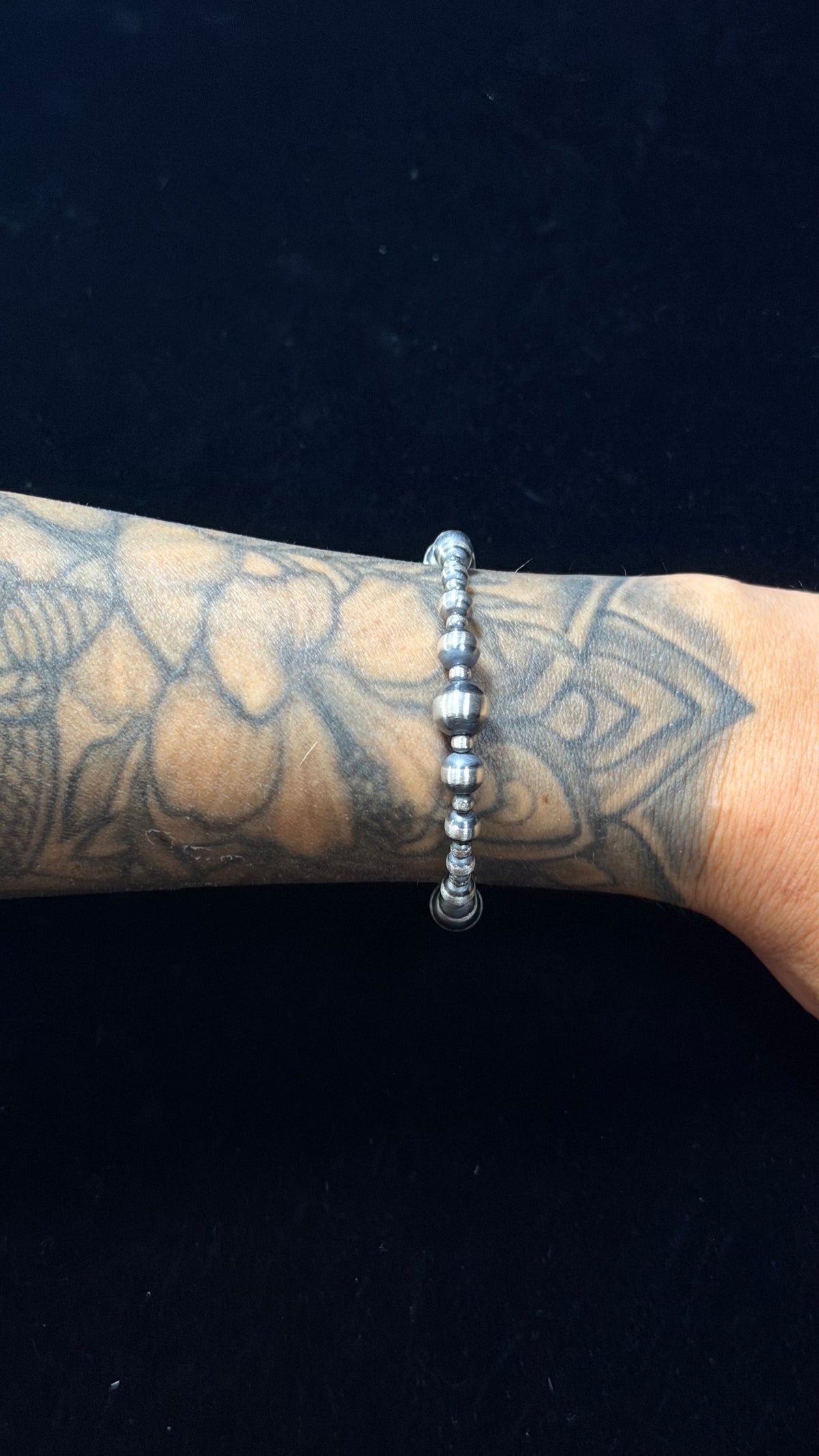 Navajo Strung Sterling Silver Machine Made Beaded Pearl Bracelet