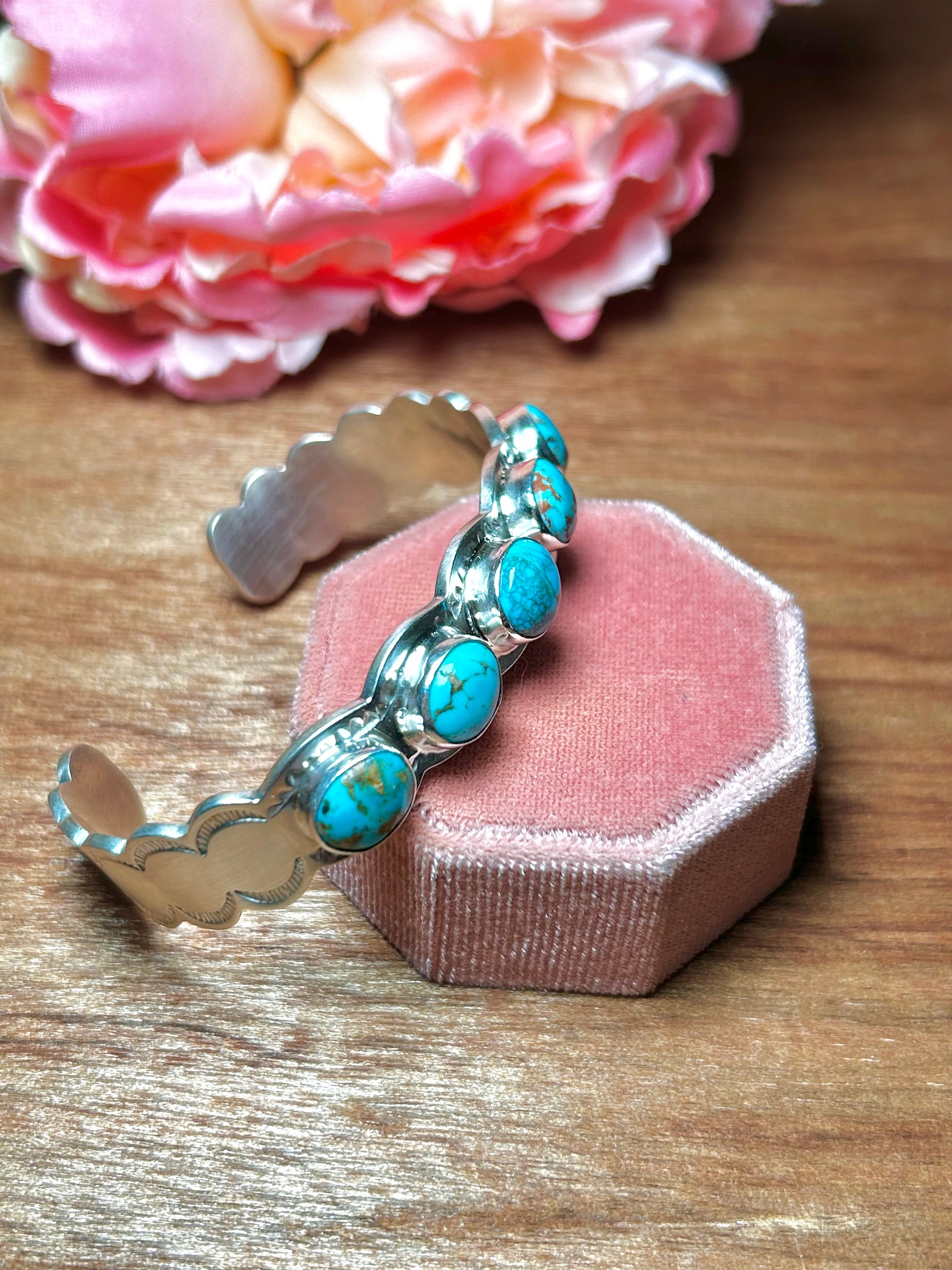 Navajo Made Kingman Turquoise & Sterling Silver Cuff Bracelet