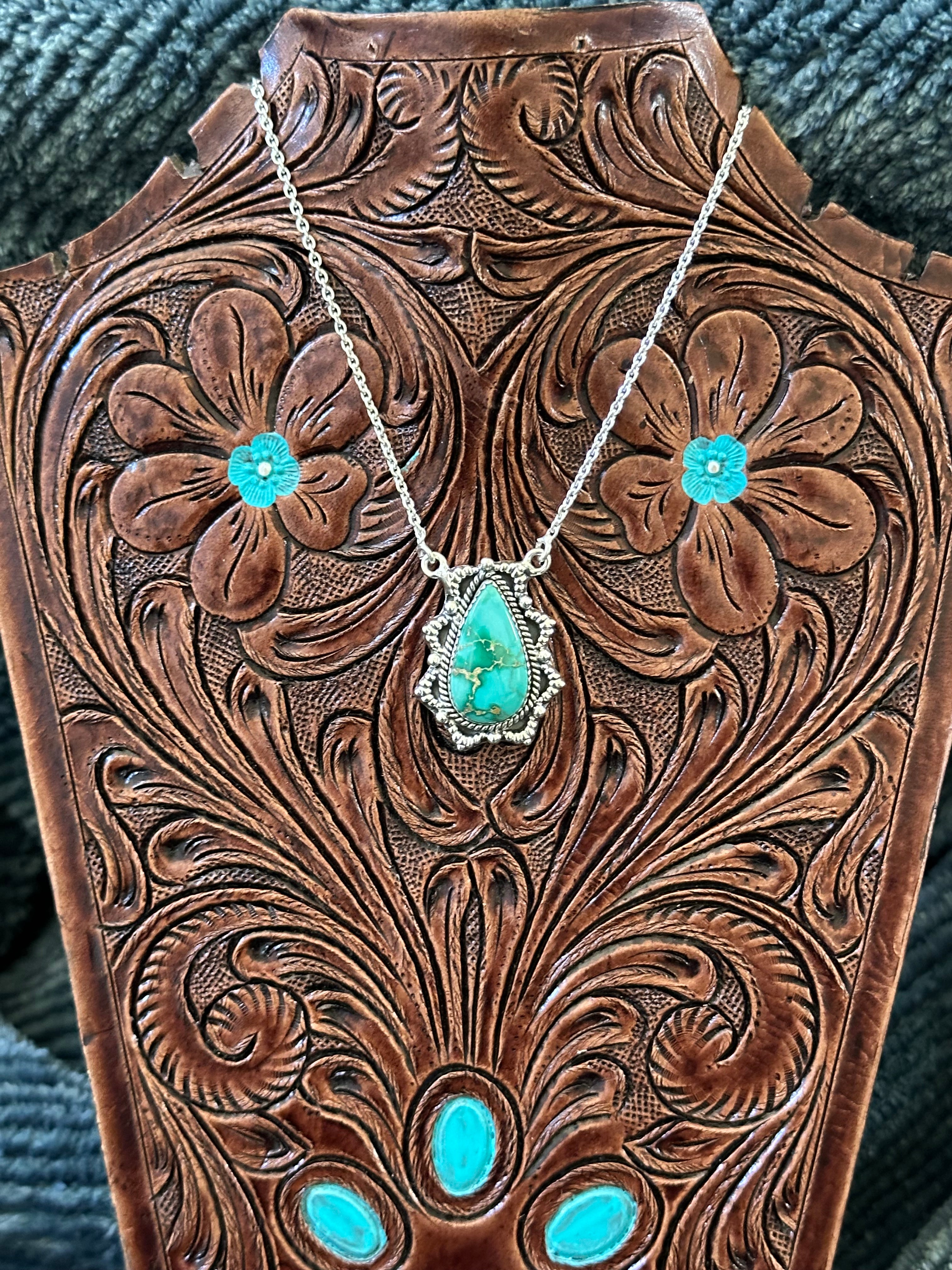 Southwest Handmade Emerald Valley Turquoise & Sterling Silver Necklace