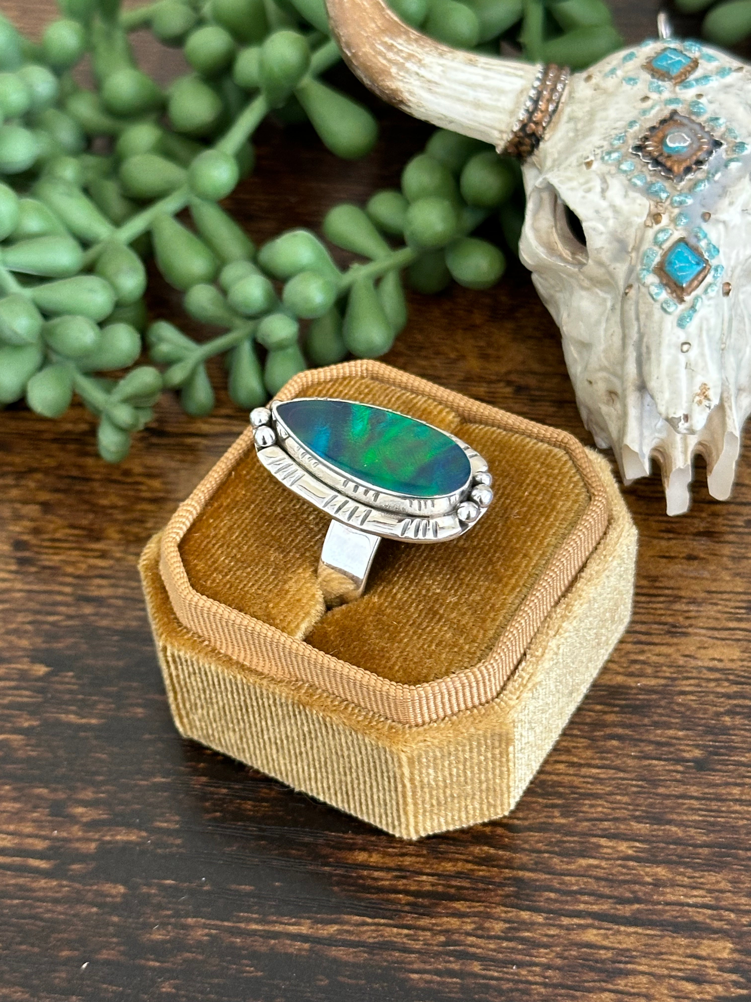 Southwest Handmade Opal & Sterling Silver Adjustable Ring