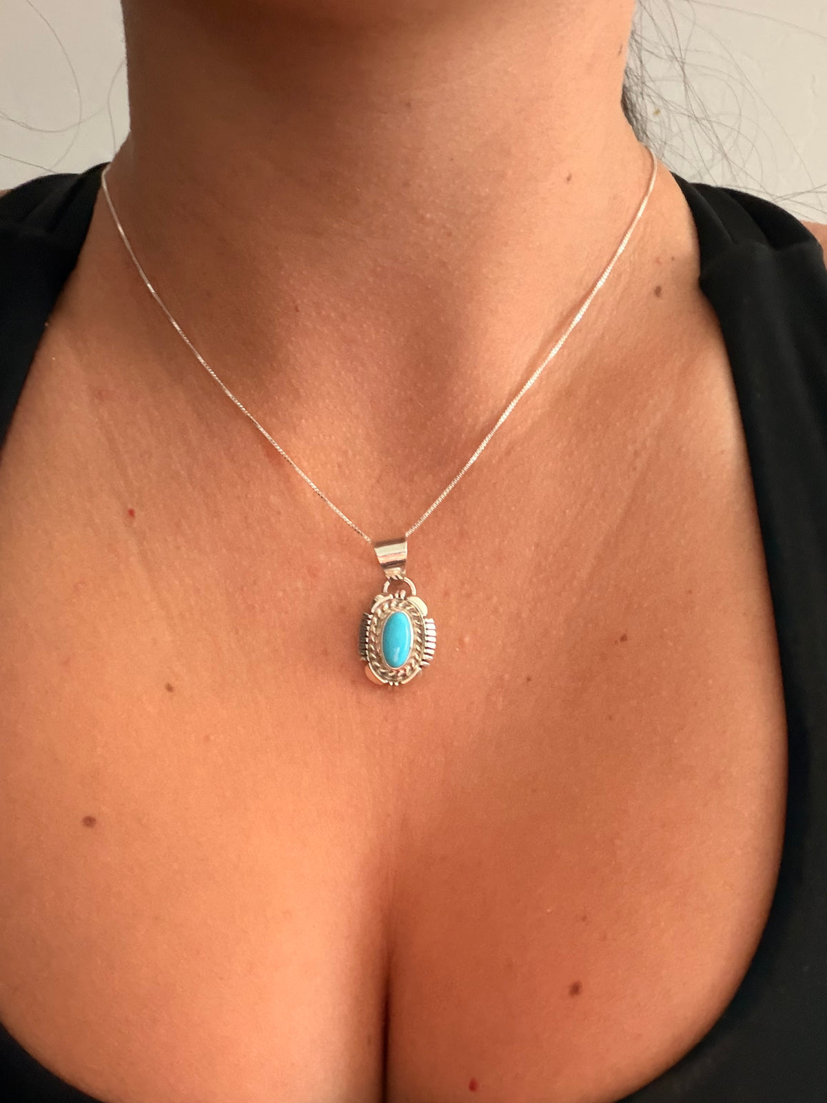 Navajo Made Sleeping Beauty Turquoise & Sterling Silver Necklace