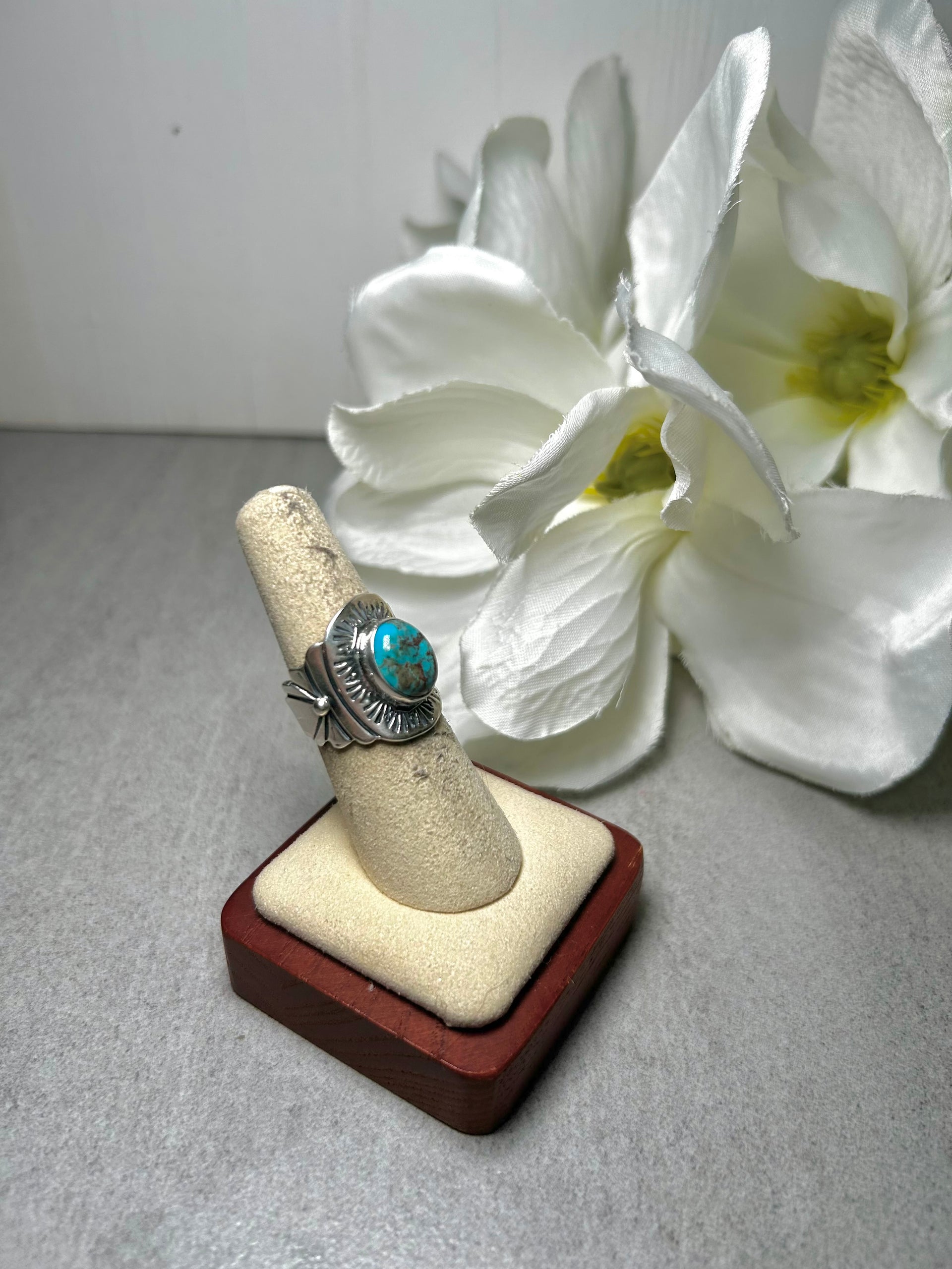 Navajo Made Red Skin Turquoise and Sterling Silver Ring Size 6.75