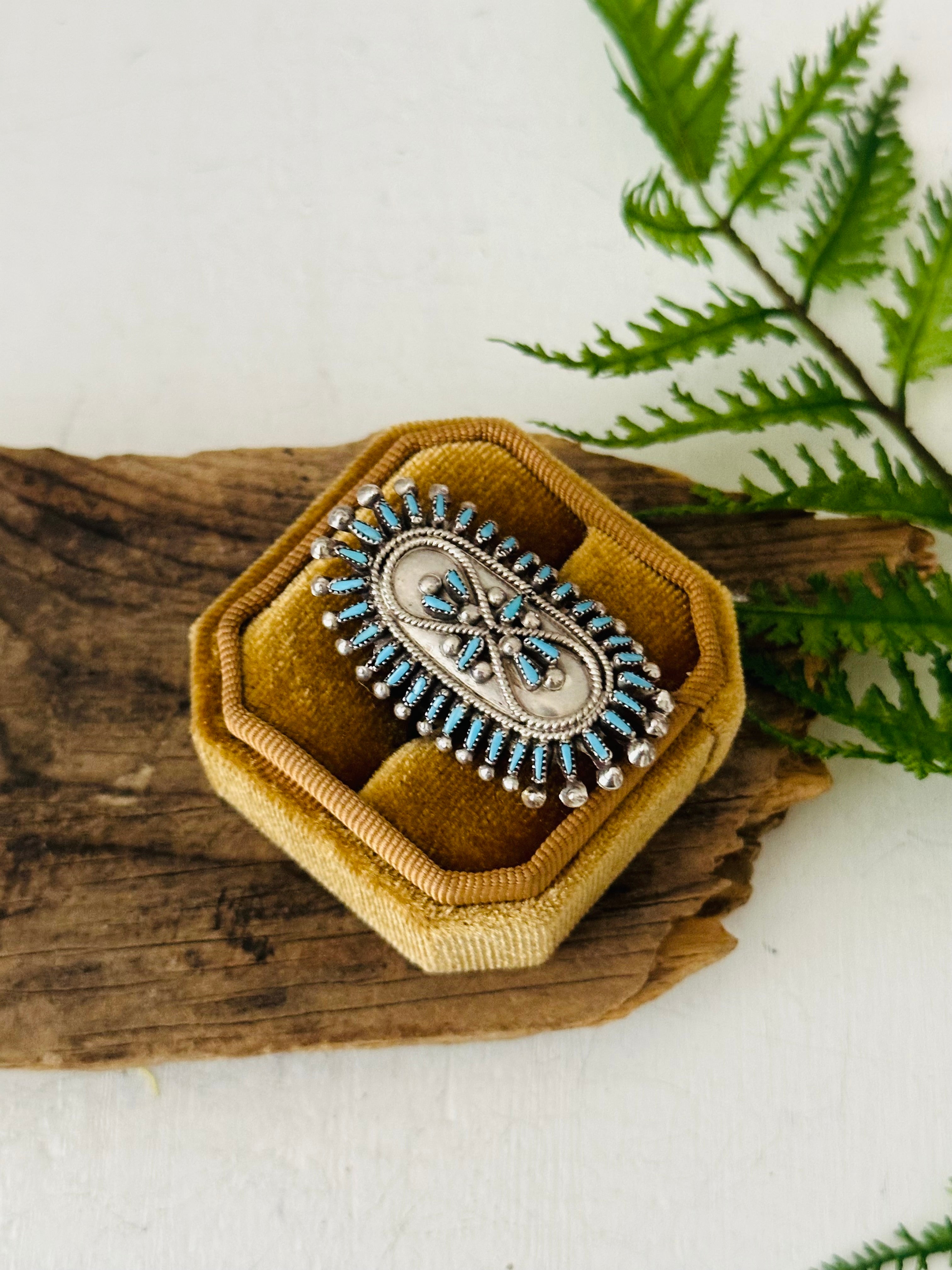 Zuni Made Kingman Turquoise & Sterling Silver Cluster Ring