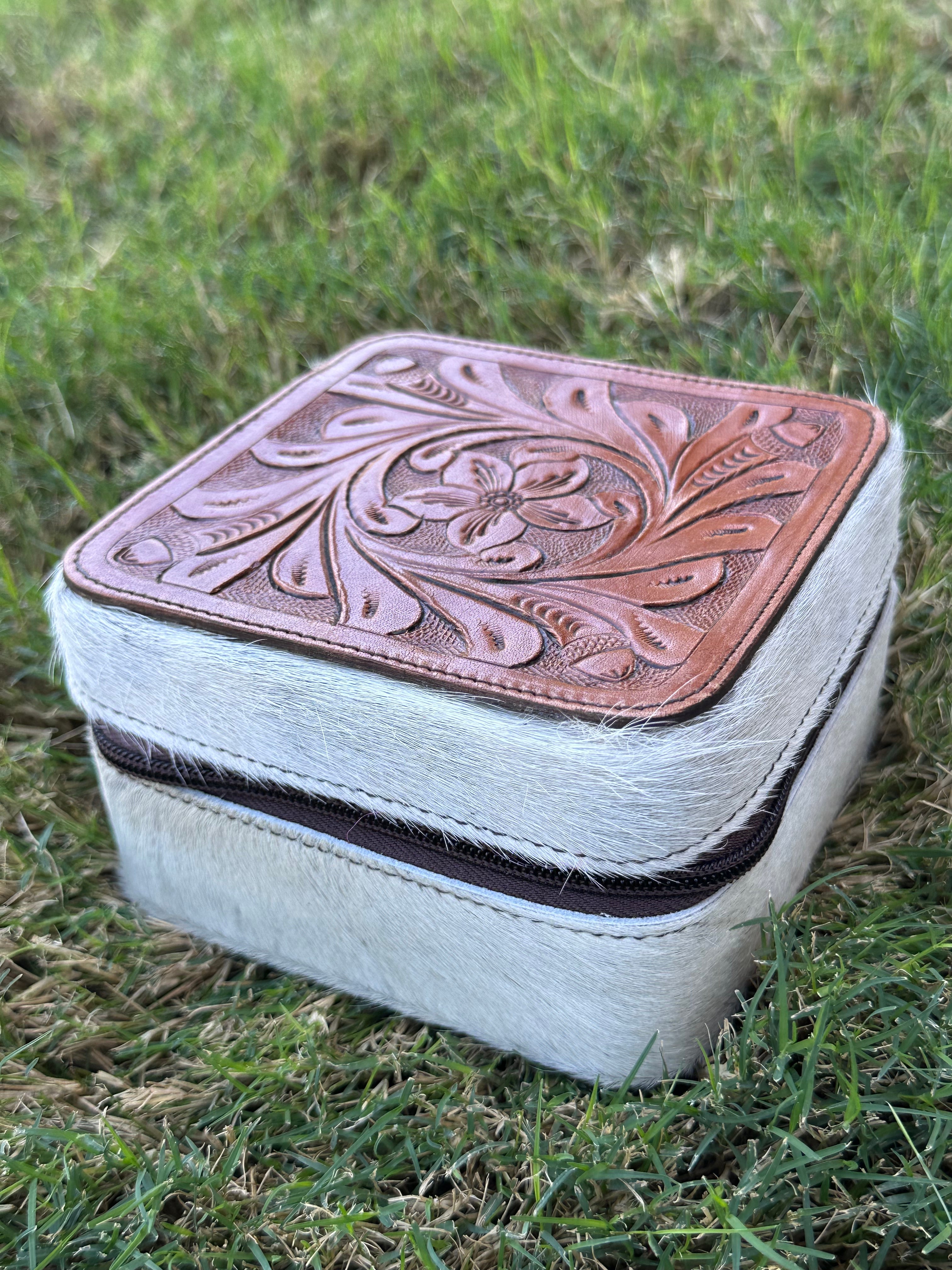 Genuine Tooled Leather Cowhide Jewelry Box