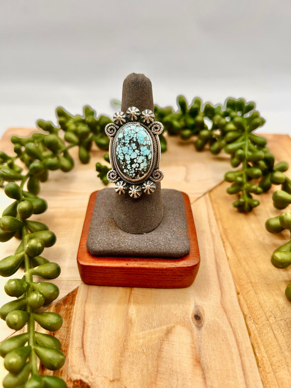 Navajo Made Royston Turquoise & Sterling Silver Ring Size 7.75